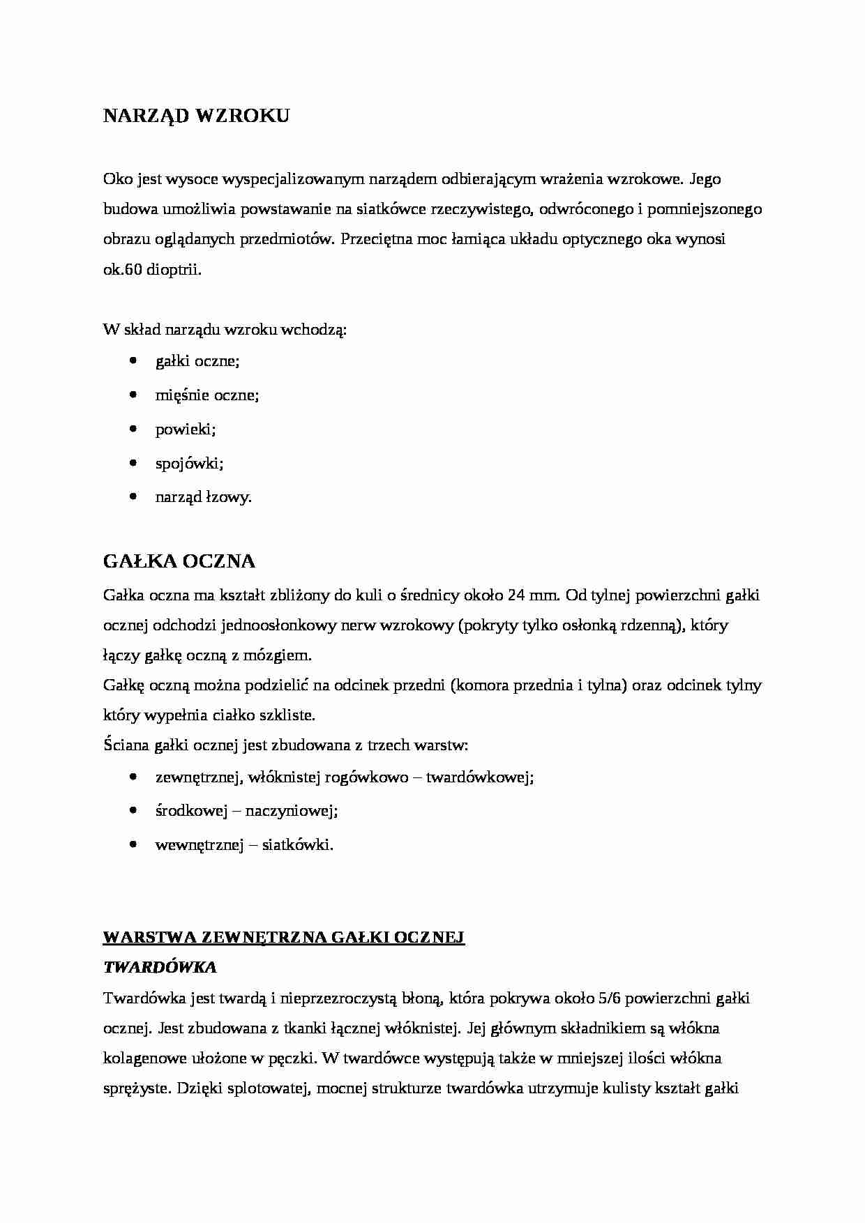 Oko - budowa, charakterystyka - strona 1