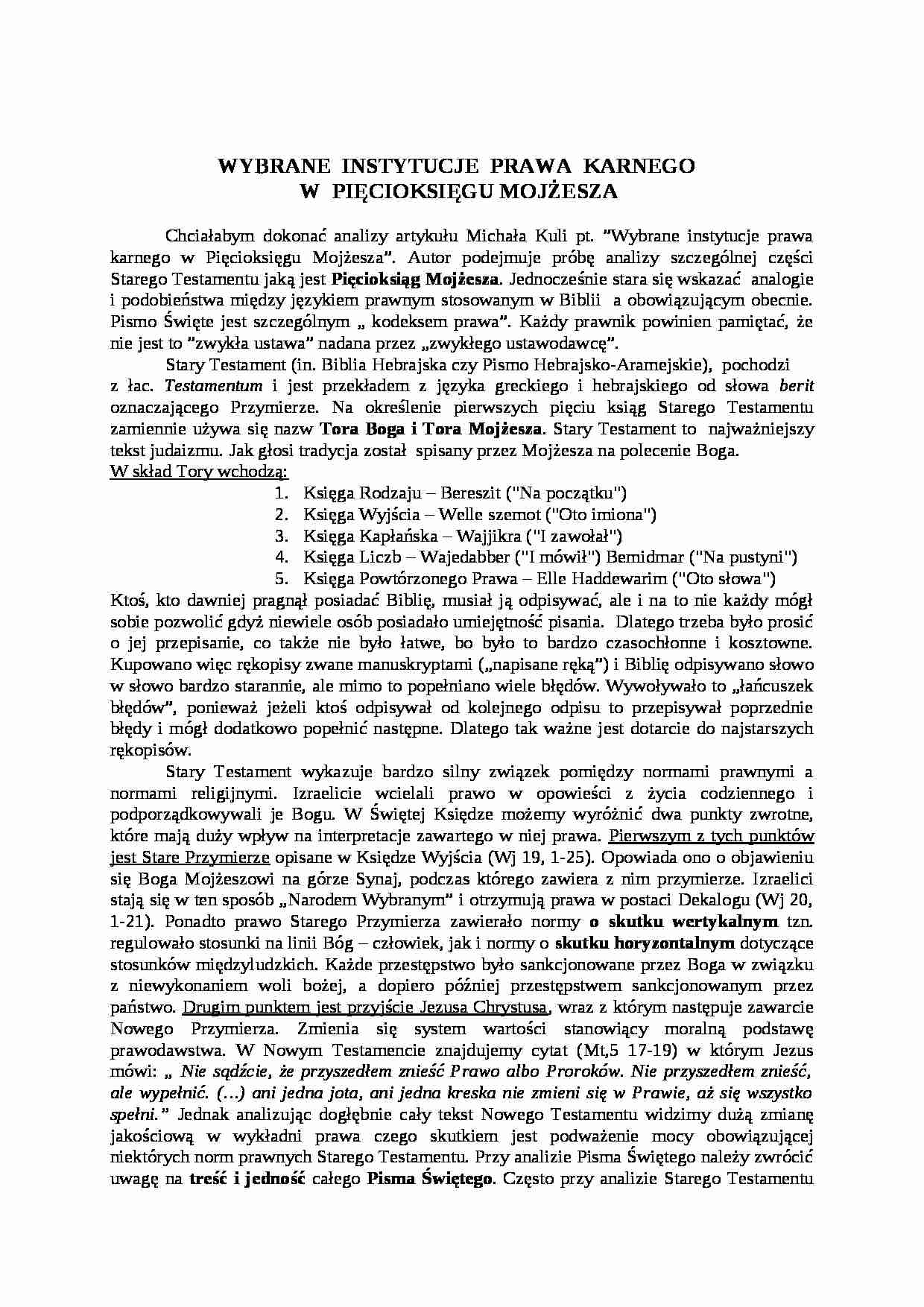 Prawo karne w Pięcioksięgu Mojżesza - strona 1