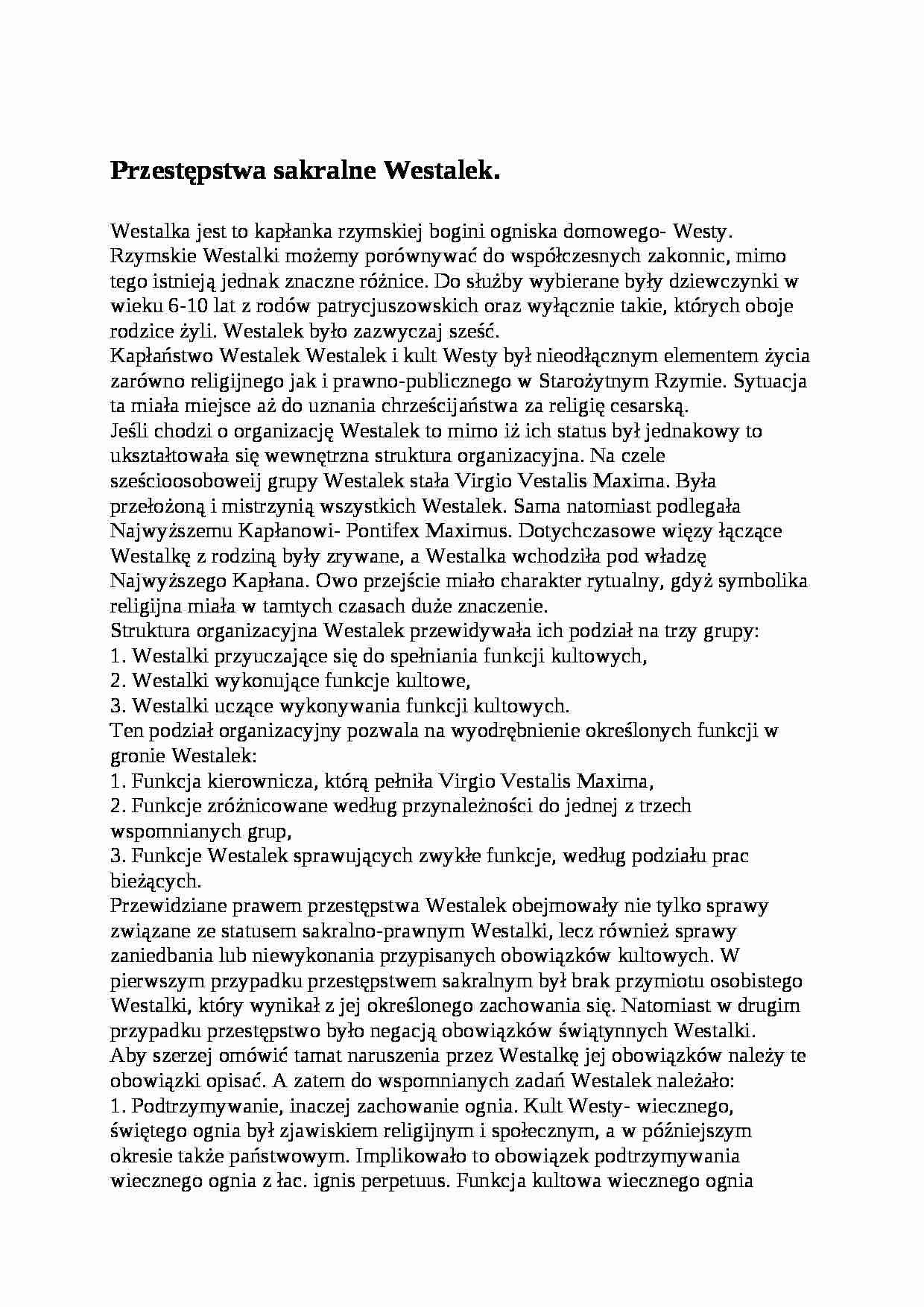 Przestępstwa sakralne Westalek - strona 1