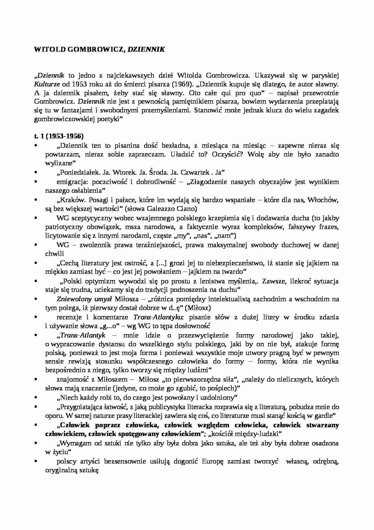 Historia literatury - Dziennik Gombrowicza - strona 1