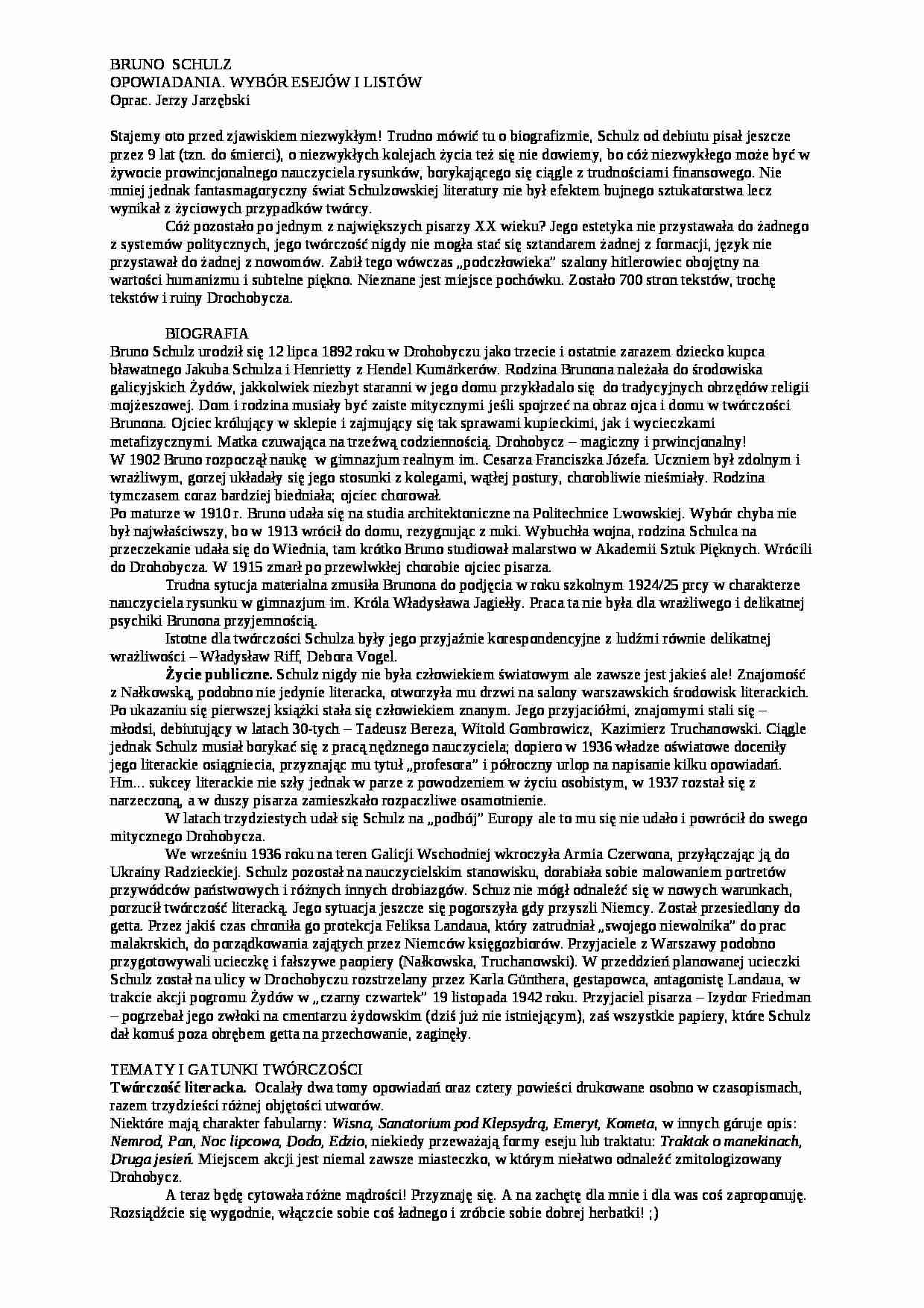 Historia literatury - Bruno Schulz - strona 1