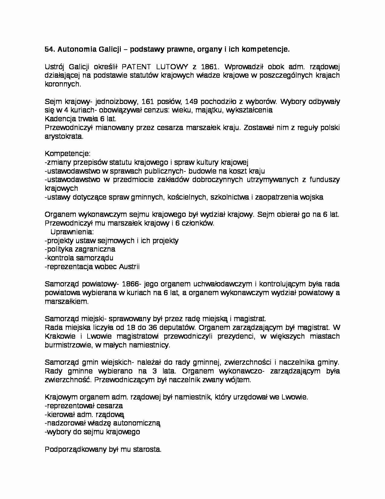 Autonomia Galicji - podstawy prawne, organy - strona 1