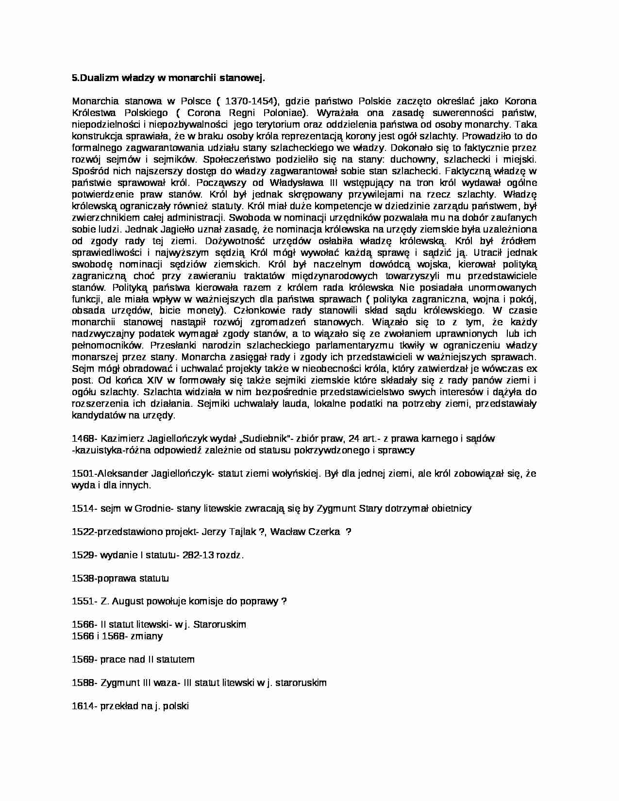 Dualizm władzy w monarchii stanowej - strona 1