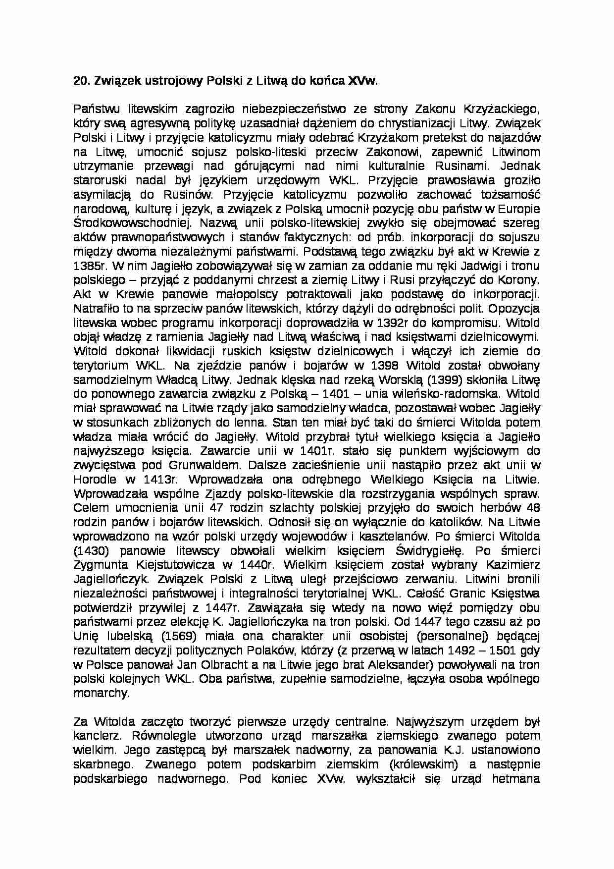 Związek ustrojowy Polski z Litwą - strona 1