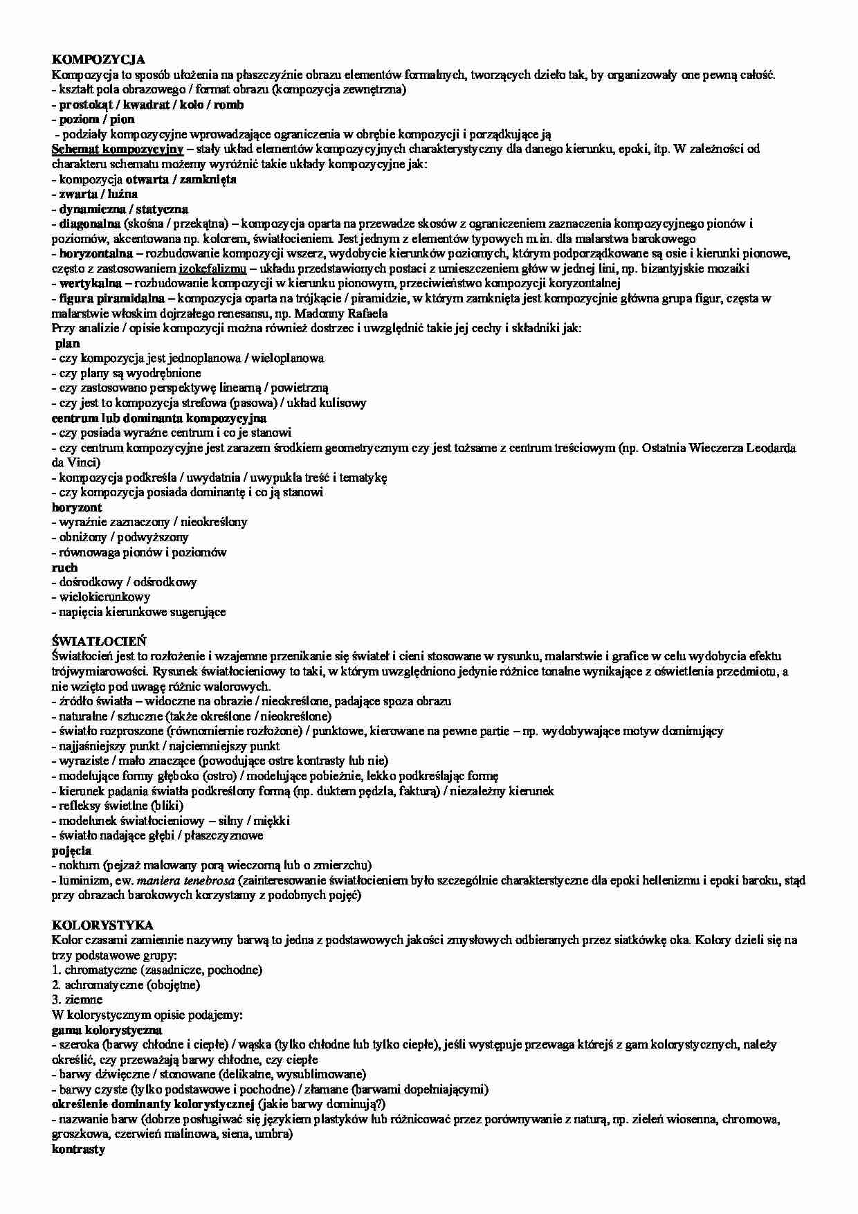 kompozycja, swiatlocien, kolorystyka, opis postaci, srodki wyrazu - strona 1