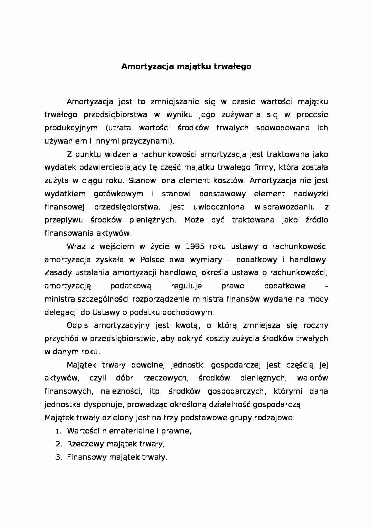 Amortyzacja majątku trwałego - strona 1