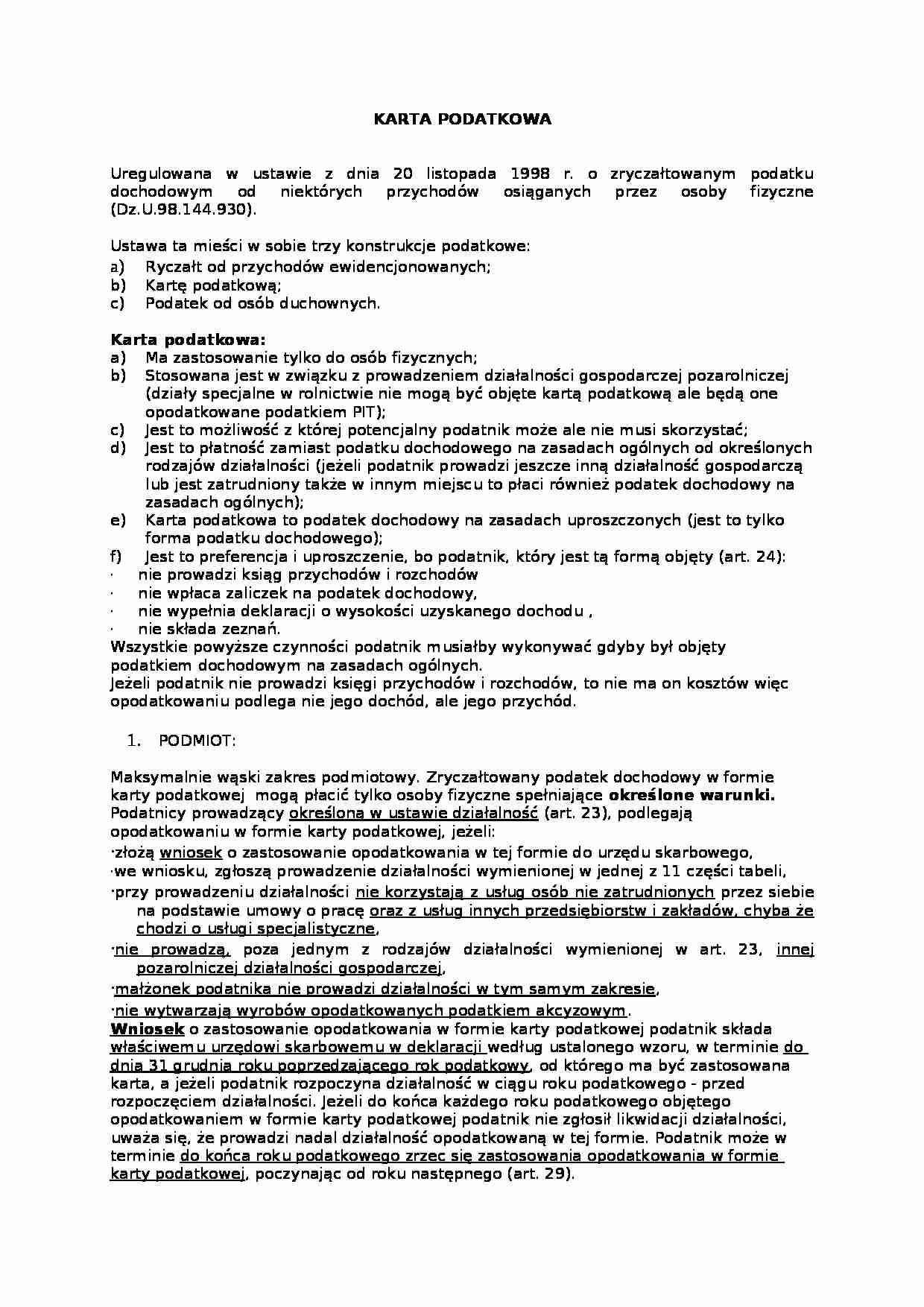 Karta podatkowa 1 - strona 1