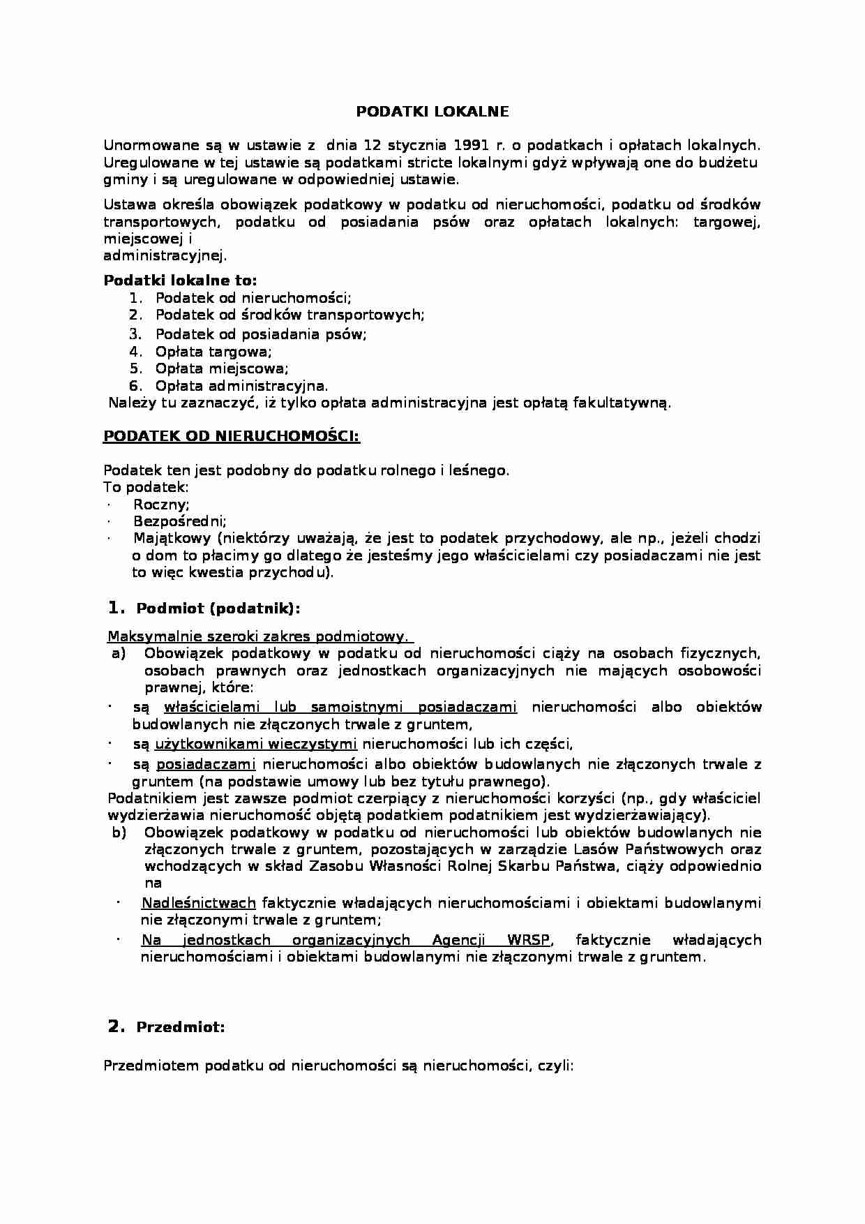 Podatki lokalne - podatek od nieruchomości - strona 1