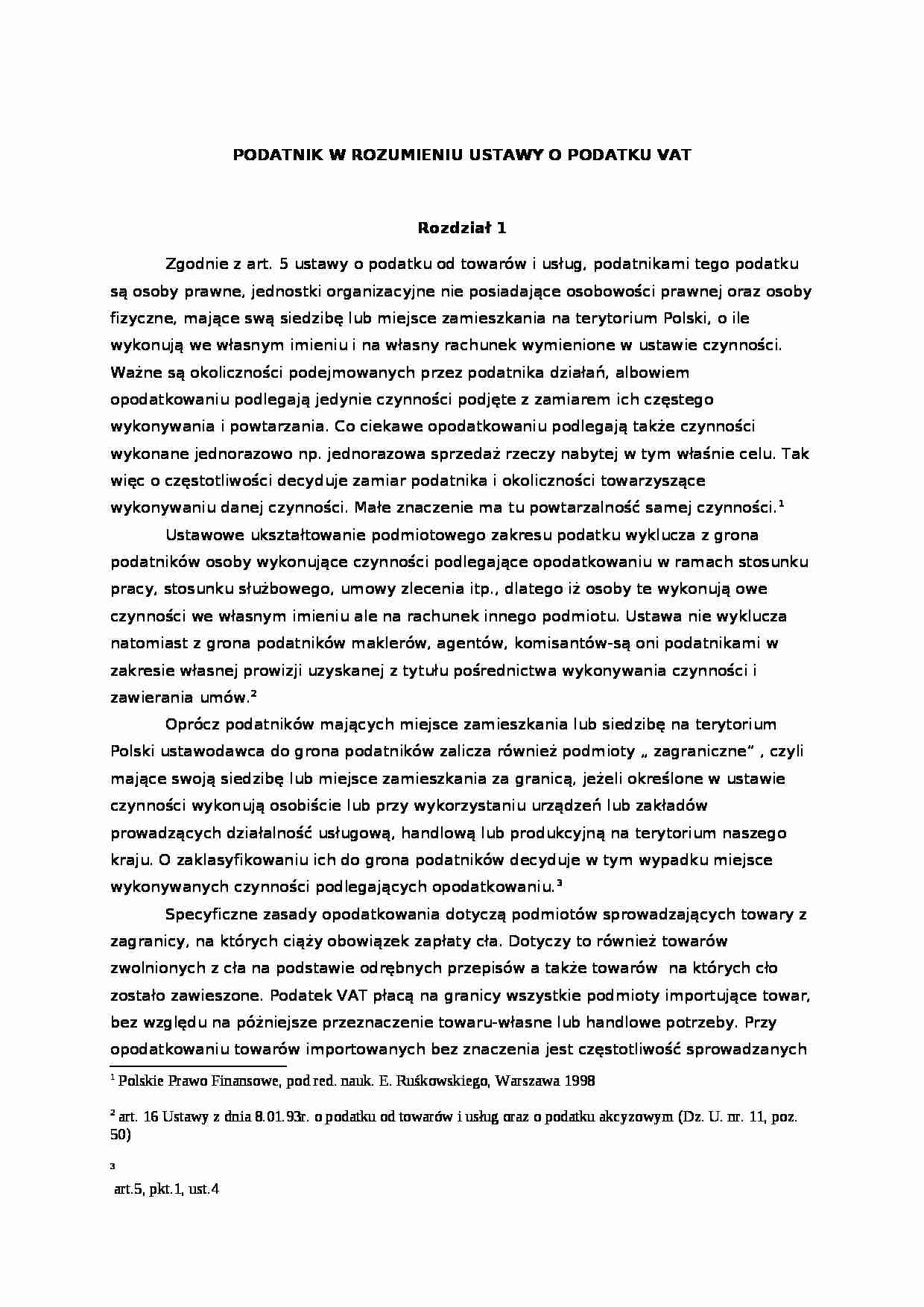 Podatnik w rozumieniu ustawy o podatku VAT - strona 1