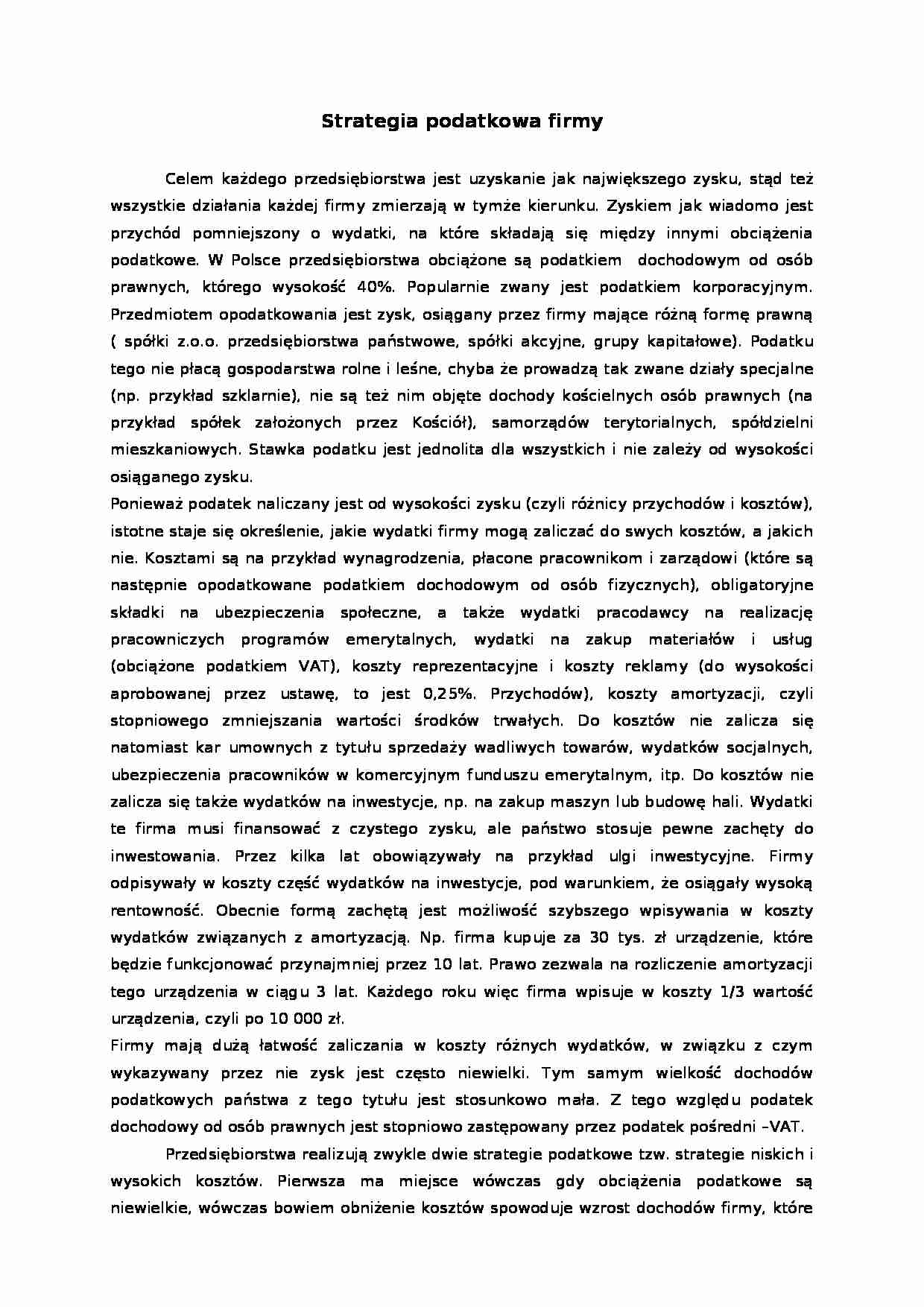 Strategia podatkowa firmy - strona 1