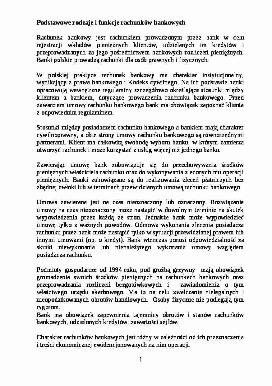 Rodzaje i funkcje rachunków bankowych - strona 1