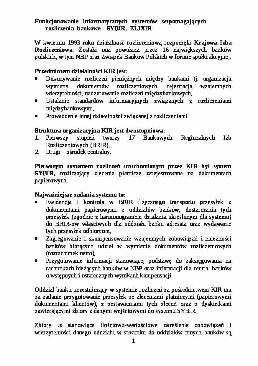 SYBIR,  ELIXIR - rozliczenia bankowe - strona 1