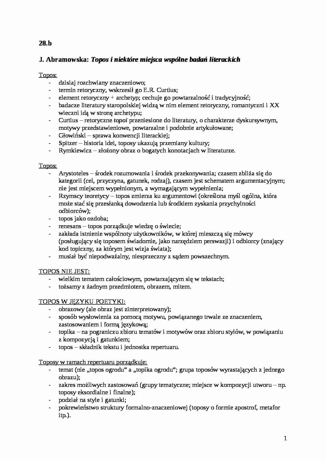 J. Abramowska - Topos i niektore miejsca wspólne badań literackich - strona 1