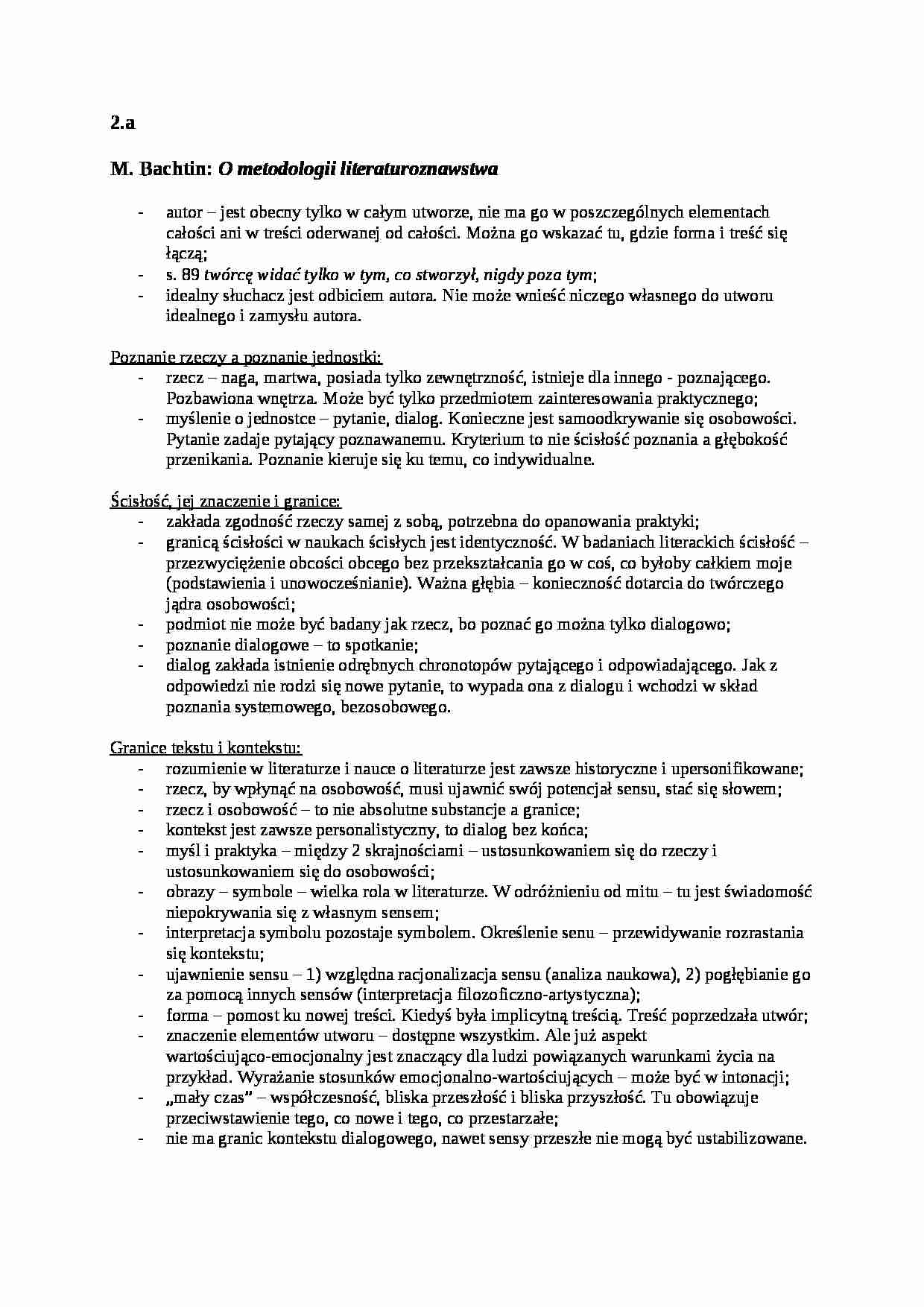 M. Bachtin - O metodologii literaturoznawstwa - strona 1