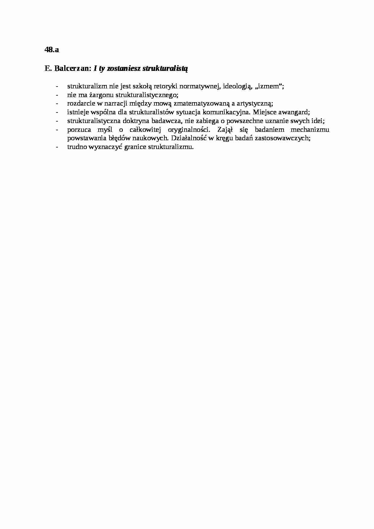 Balcerzan - I ty zostaniesz strukturalistą - omówienie - strona 1
