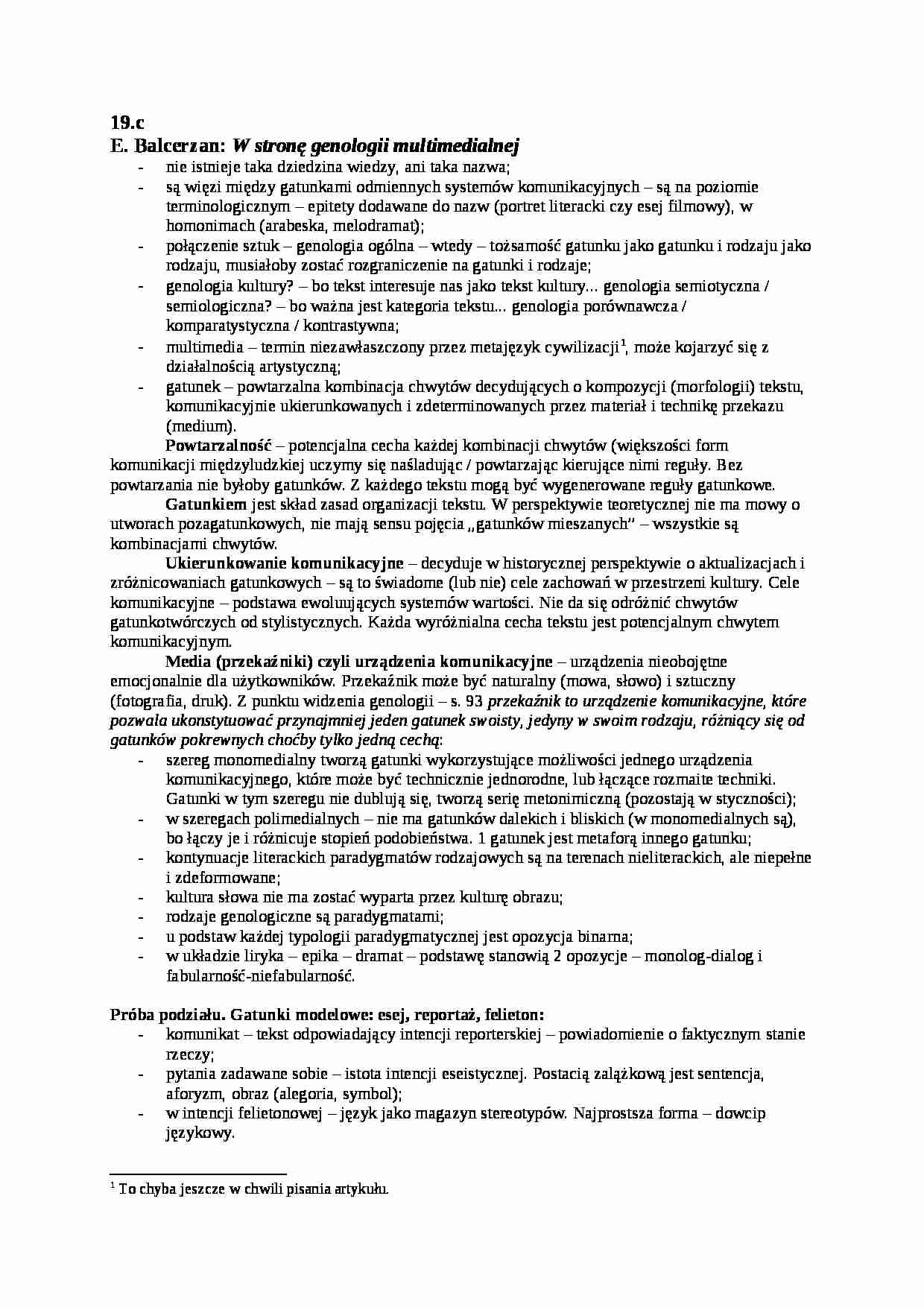 M. Balcerzan - W stronę genologii multimedialnej - omówienie - strona 1