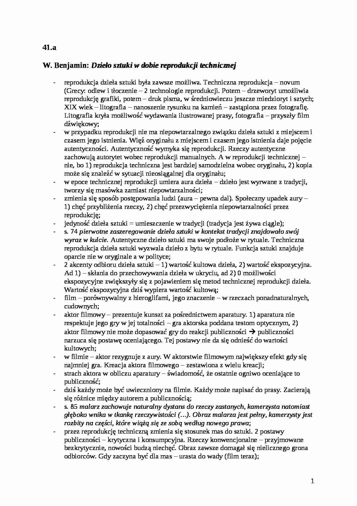 W. Benjamin - Dzieło sztuki w dobie reprodukcji technicznej - strona 1
