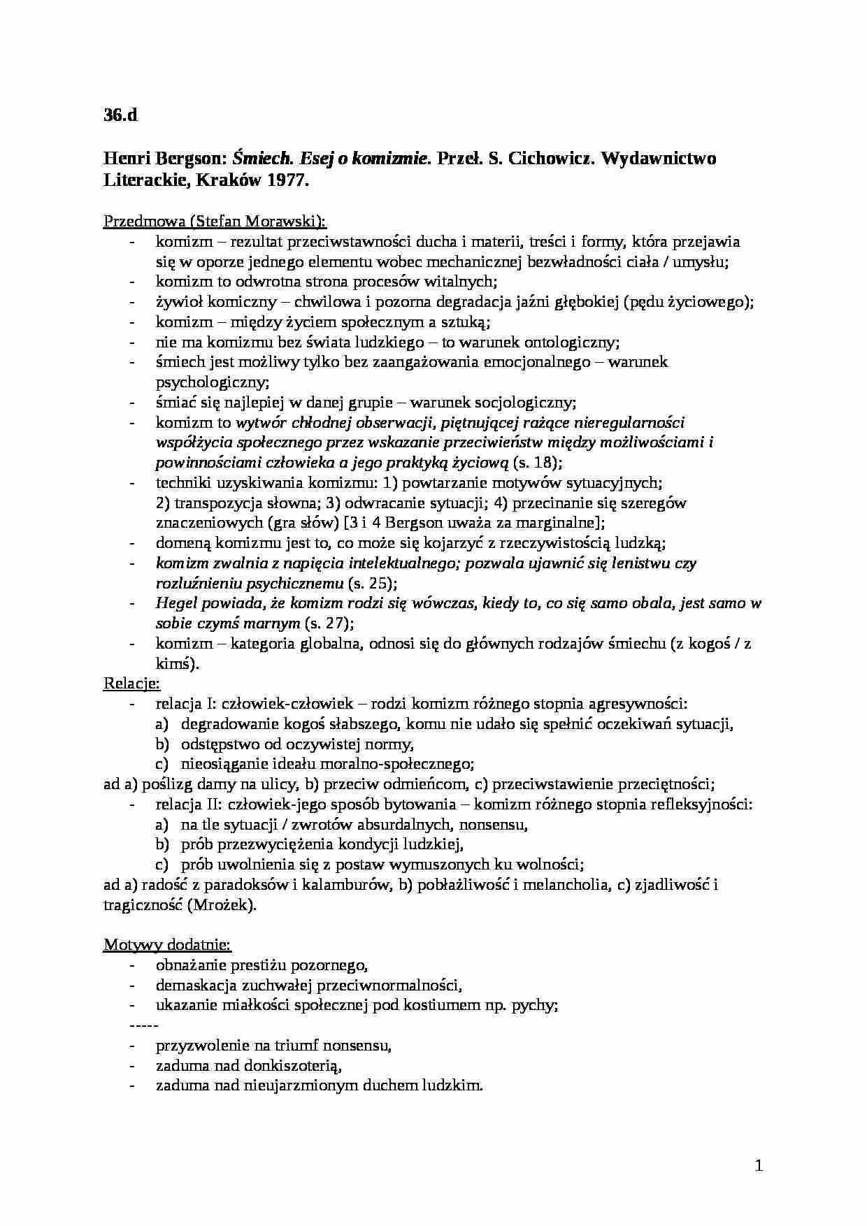 Henri Bergson - Śmiech. Esej o komizmie - strona 1