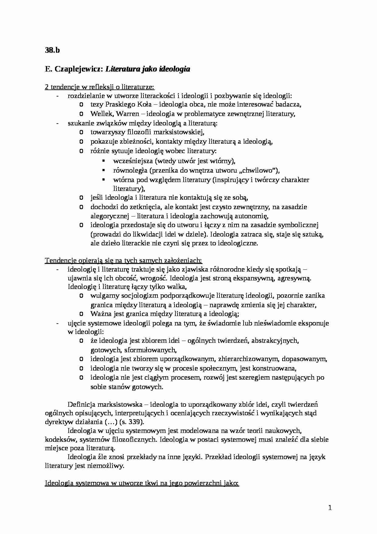 E. Czaplejewicz - Literatura jako ideologia - strona 1