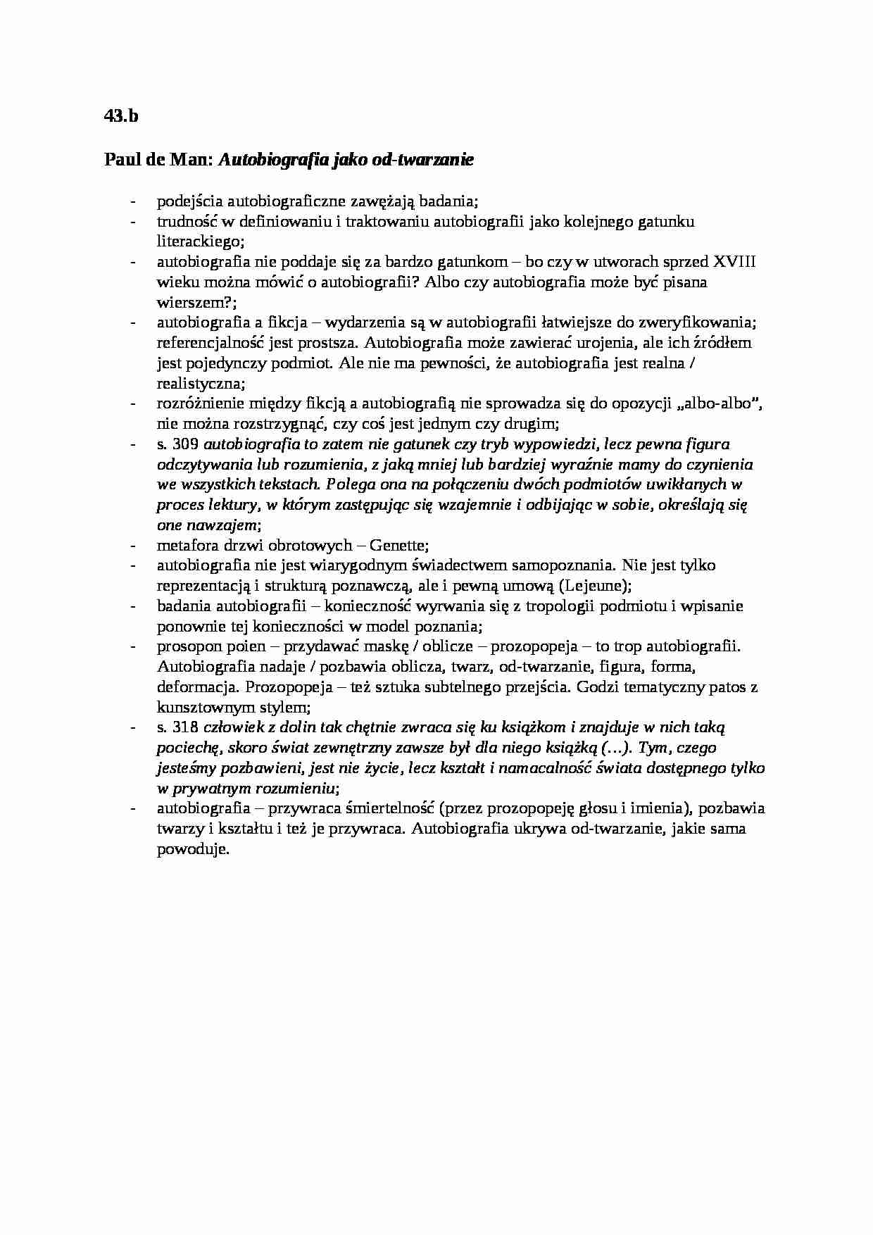 Paul de Man - Autobiografia jako od-twarzanie - strona 1