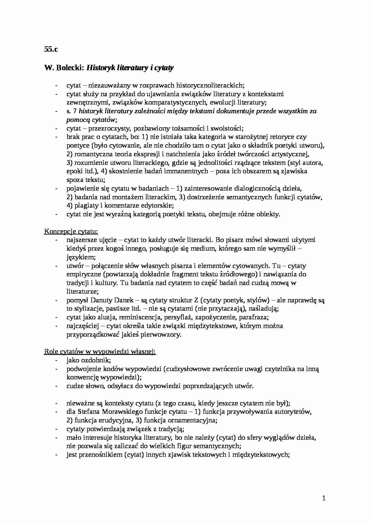 W. Bolecki - Historyk literatury i cytaty - omówienie - strona 1