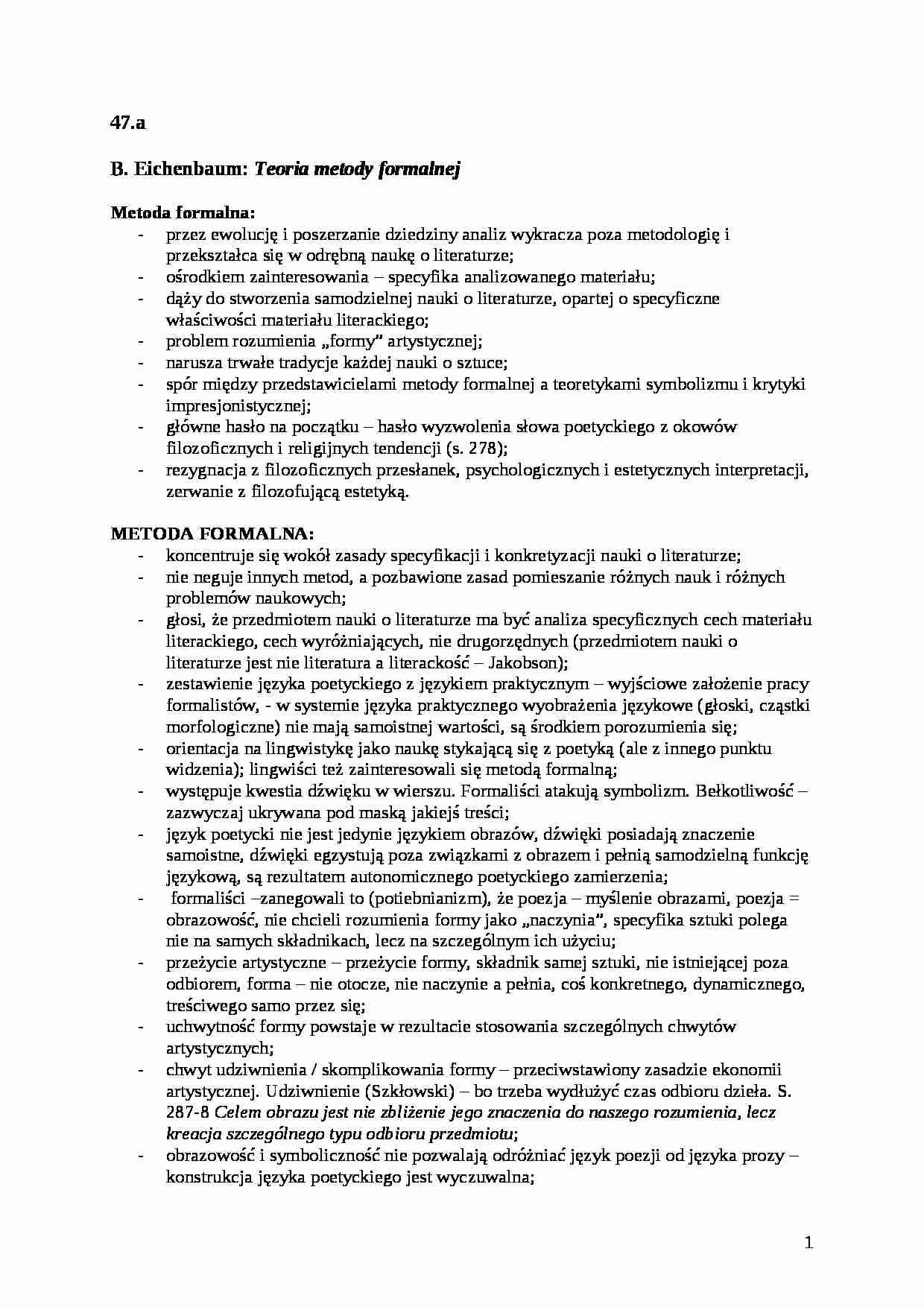 B. Eichenbaum - Teoria metody formalnej - omówienie - strona 1