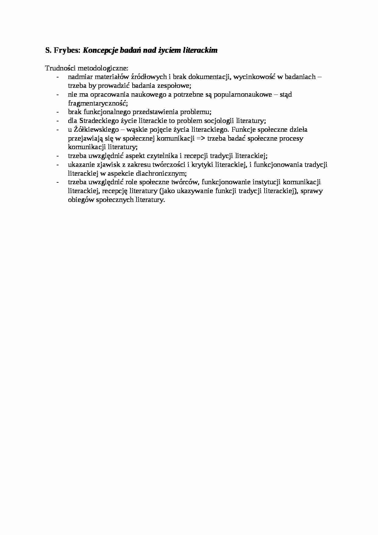 S. Frybes - Koncepcje badań nad życiem literackim - strona 1
