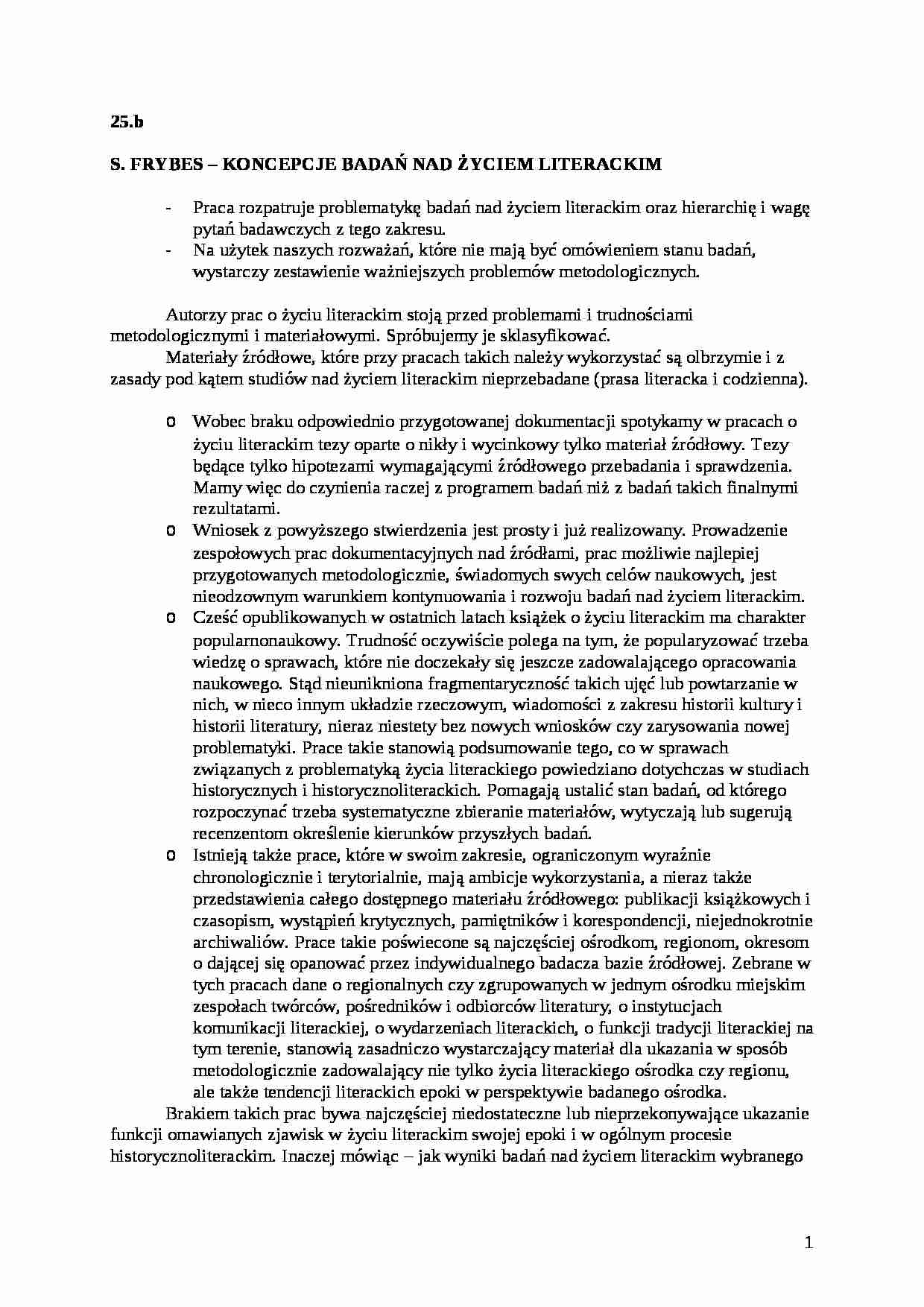 S. Frybes - Koncepcje badań nad życiem literackim - Historia idei - strona 1