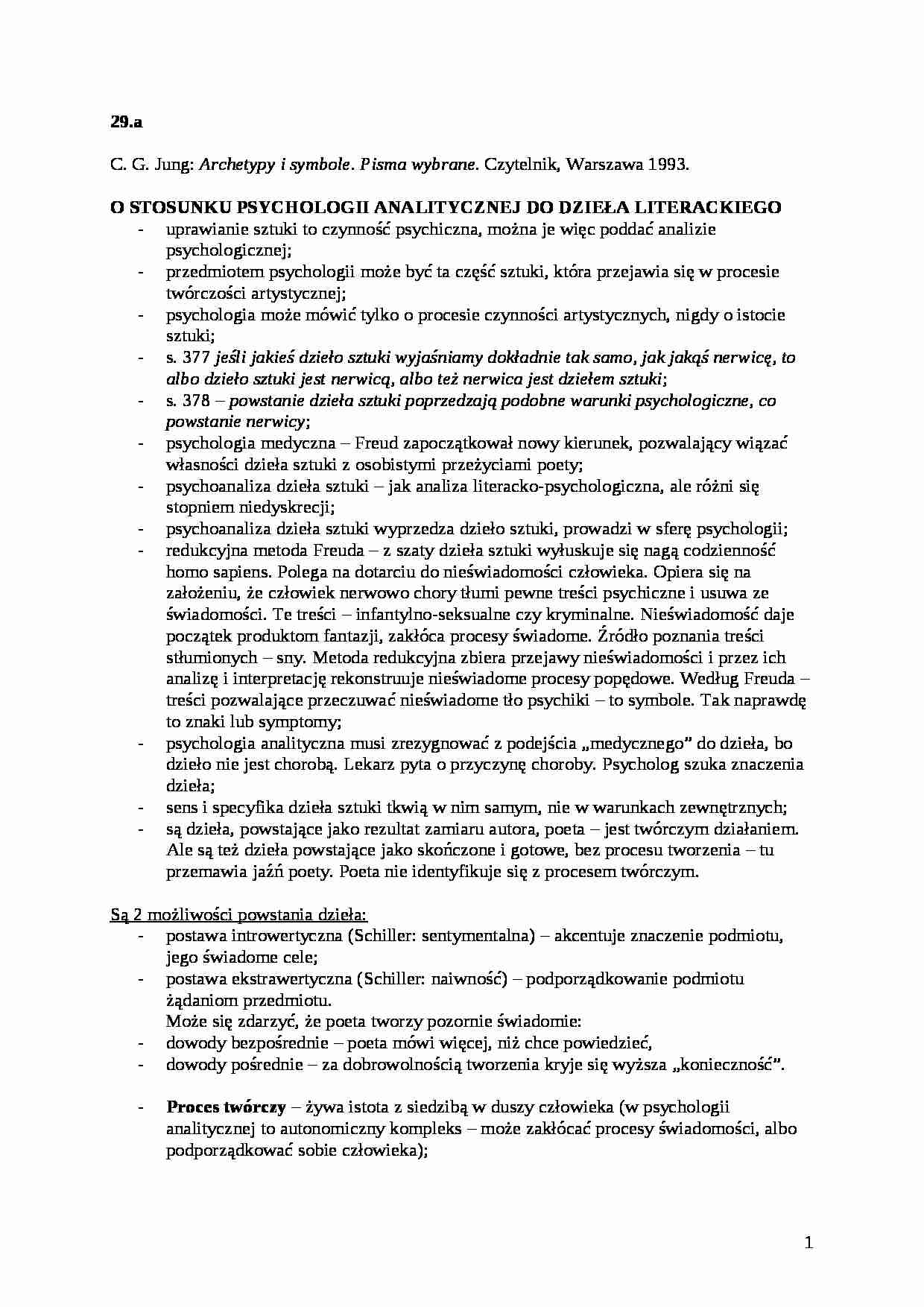 O stosunku psychologii analitycznej do dzieła literackiego - strona 1