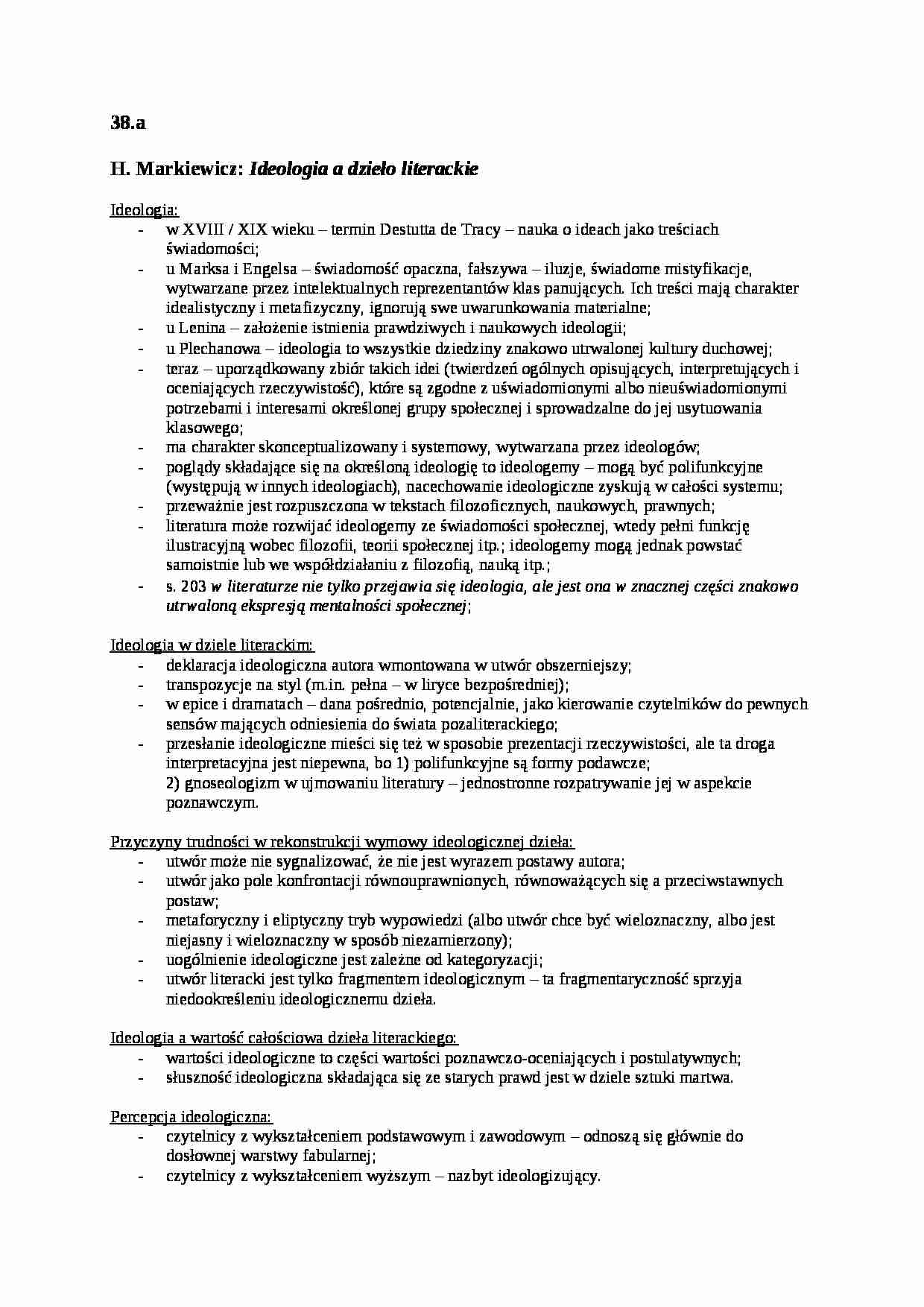 Markiewicz - Ideologia a dzieło literackie - strona 1