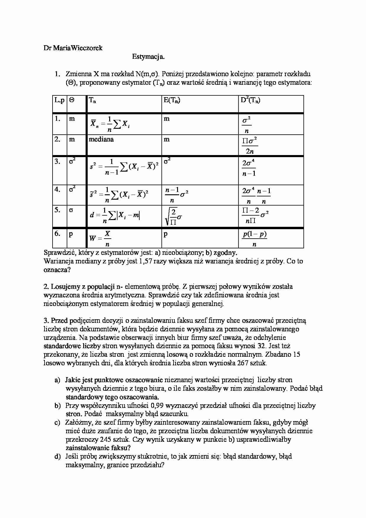 Zadania - estymacja - strona 1
