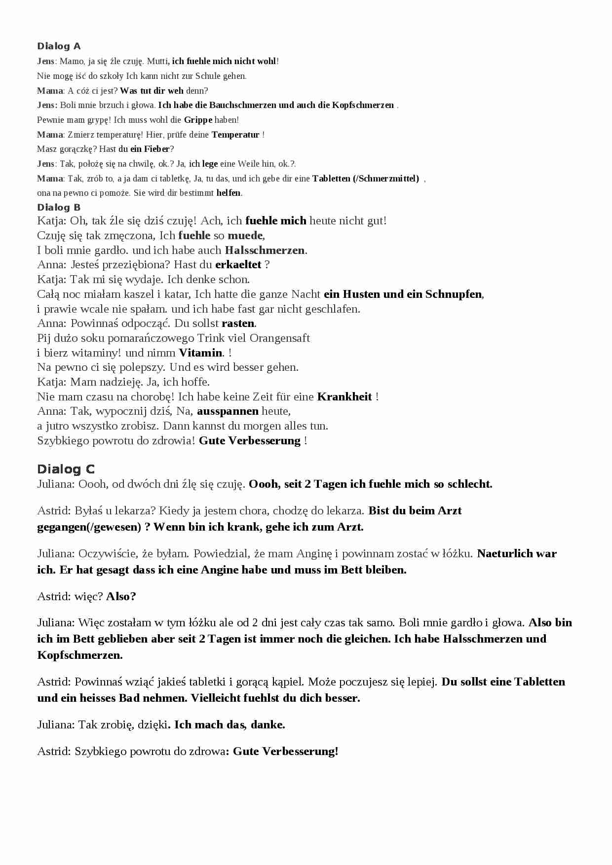 Niemiecki - dialog zdrowie - strona 1