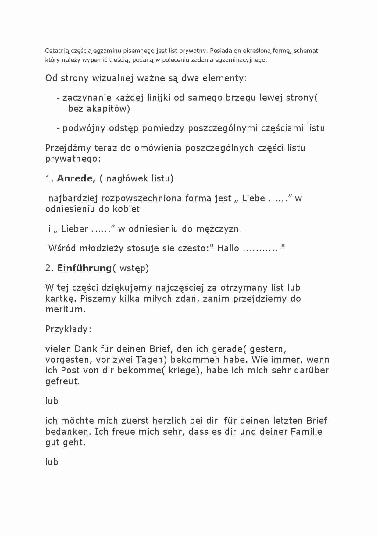 Niemiecki - jak napisać list prywatny  - strona 1