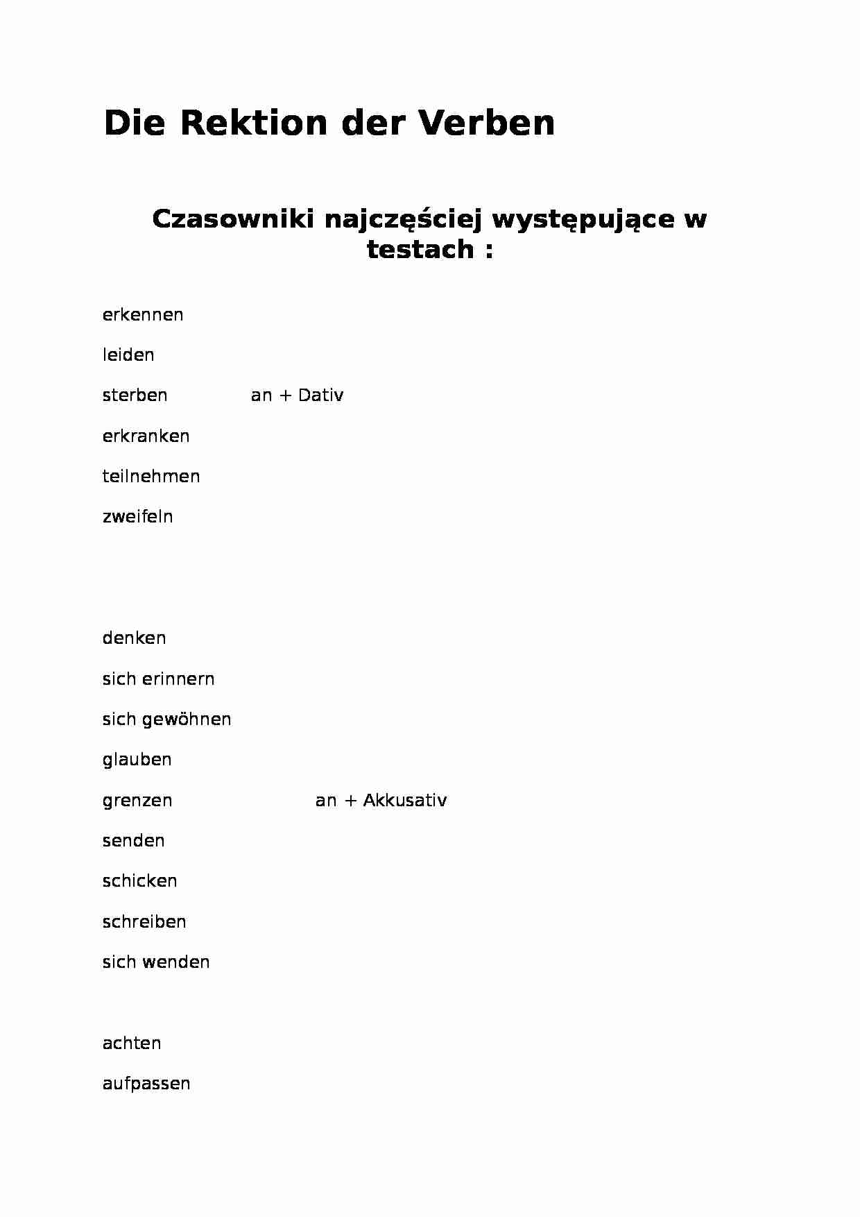 Niemiecki - najczęstrze czasowniki w testach - strona 1