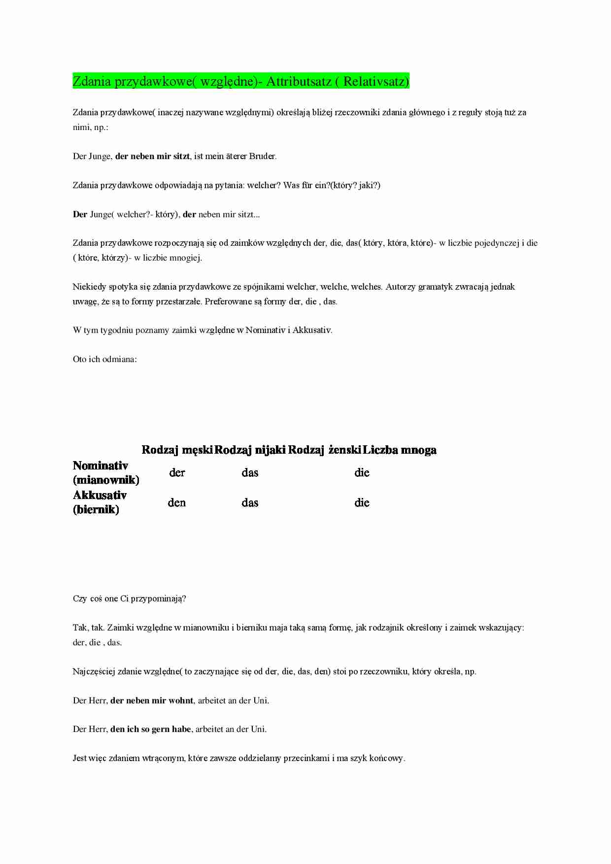 Niemiecki - zdania przydawkowe - strona 1