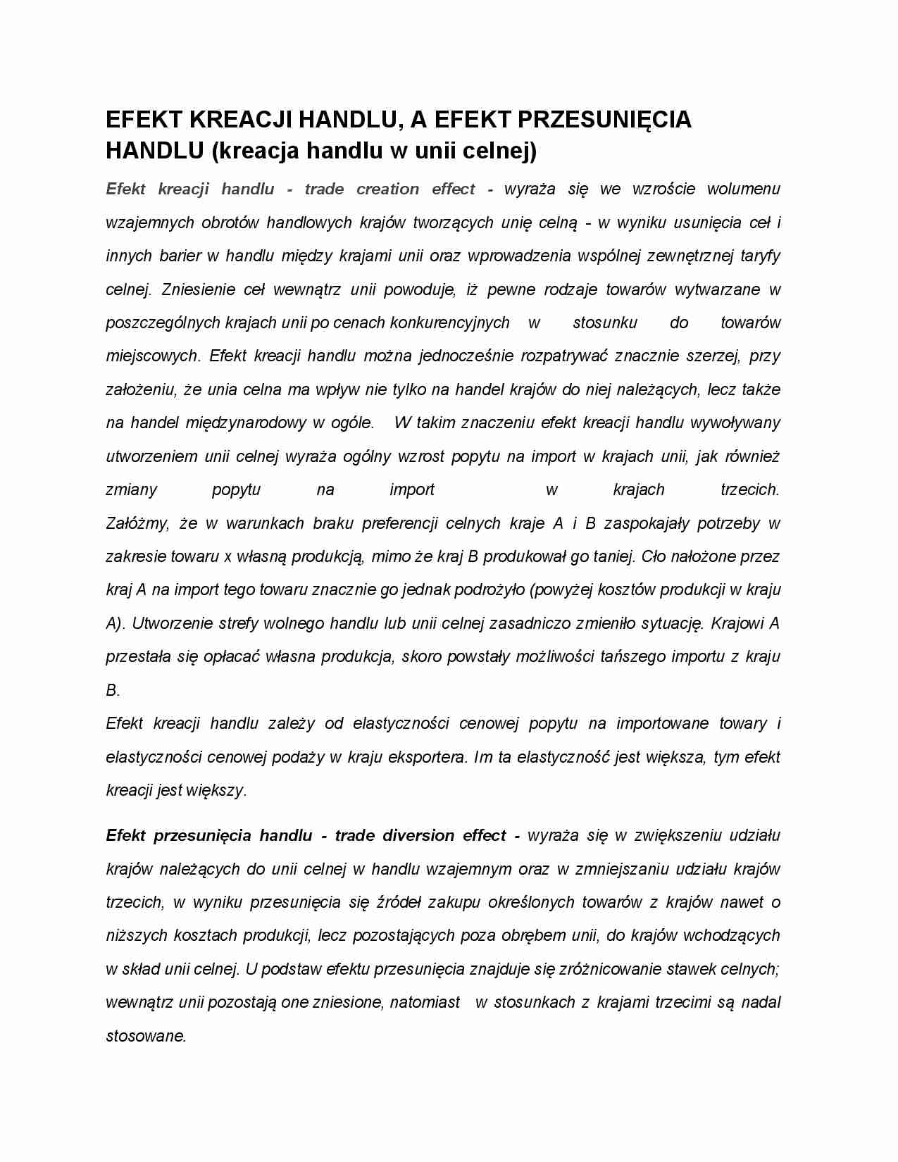 Efekt kreacji i przesunięcia handlu - strona 1