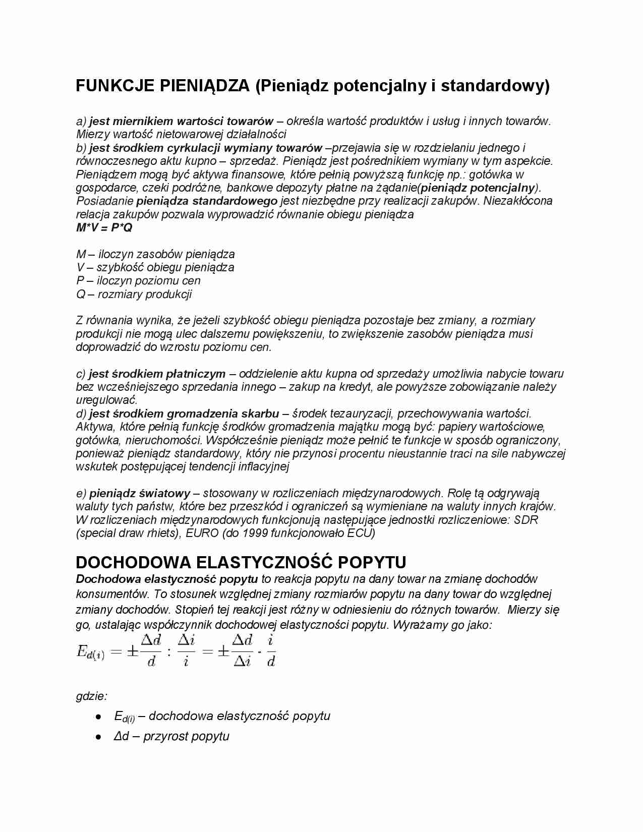 Funkcje pieniędza, popyt - strona 1