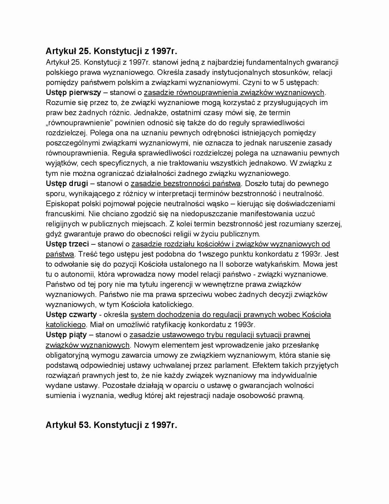 Artykuł 25. Konstytucji z 1997r. - strona 1