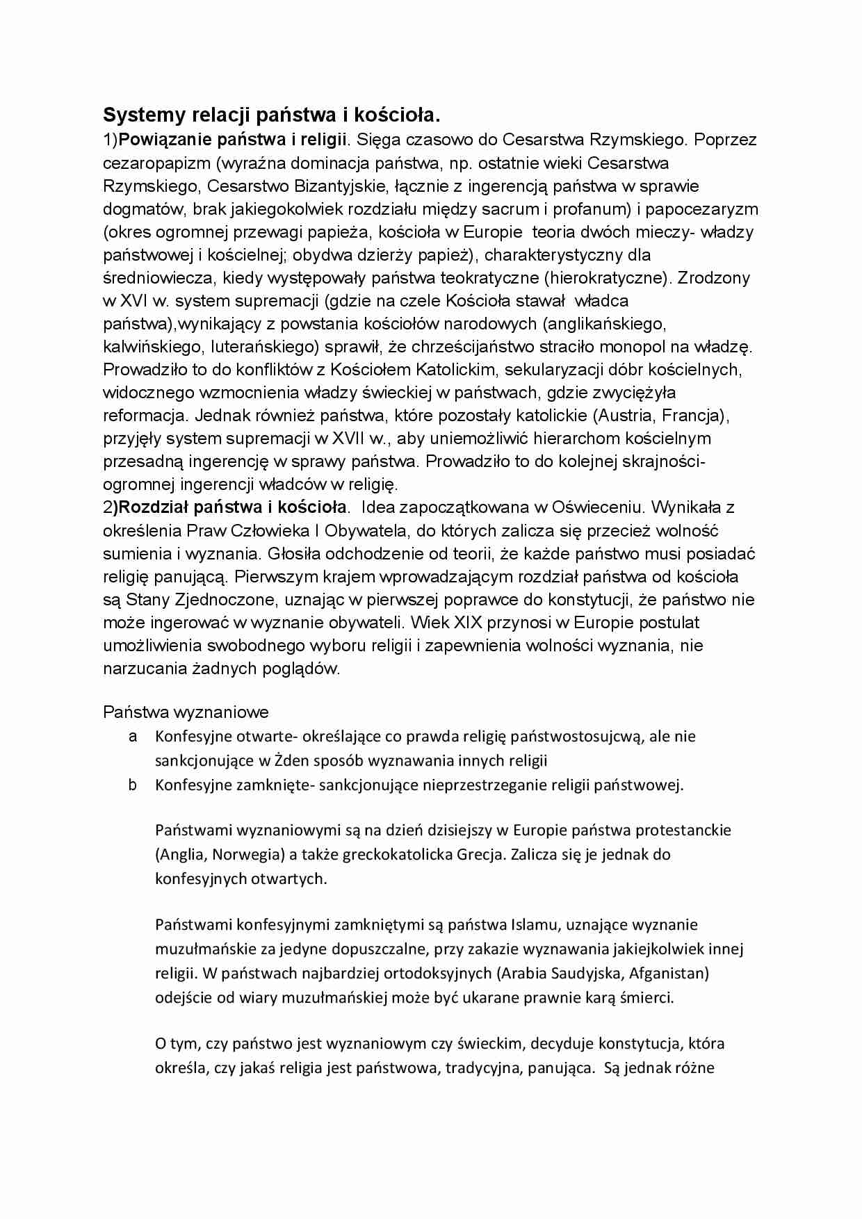 Systemy relacji państwa i kościoła - strona 1