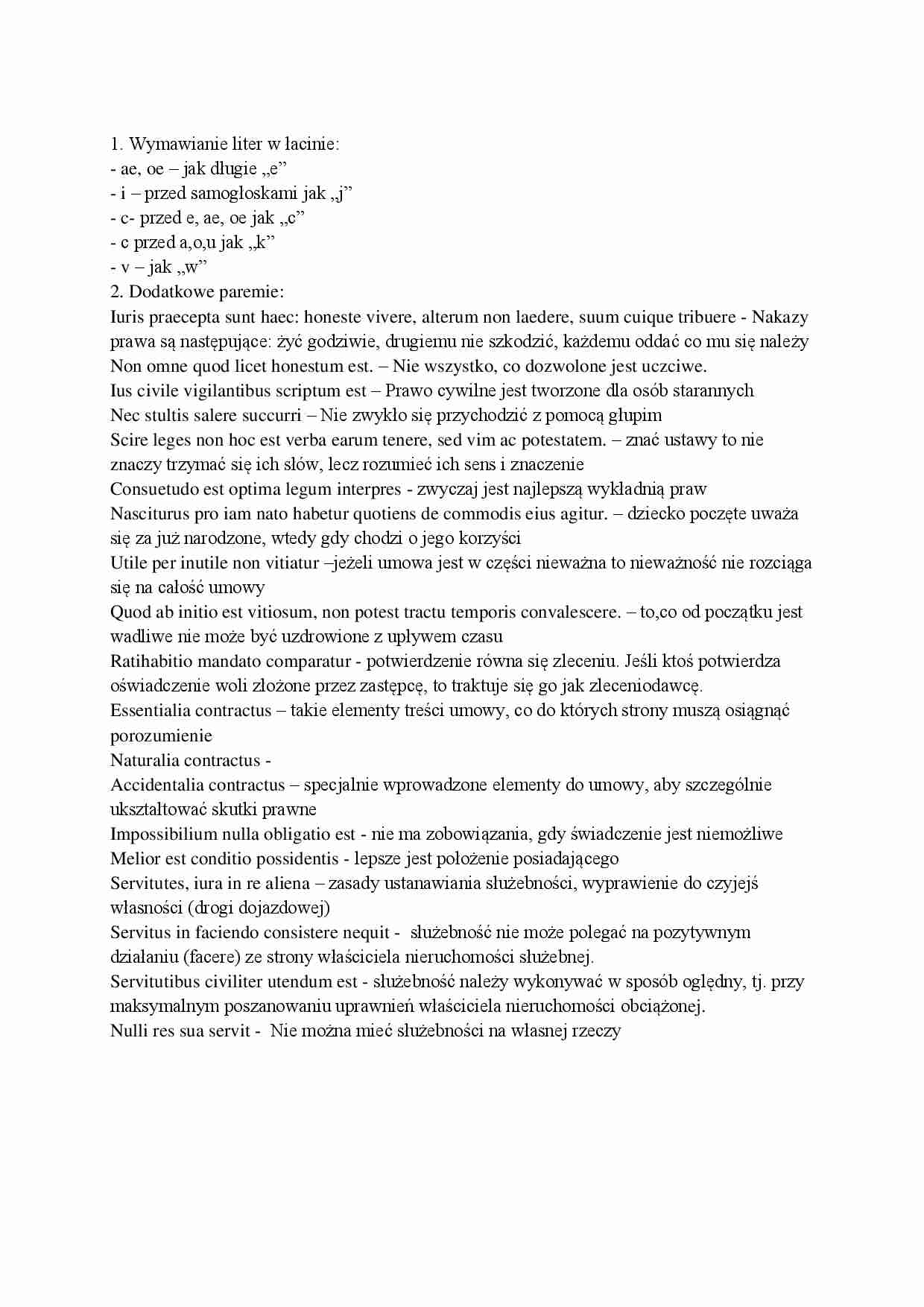 Wymawianie liter w Łacinie, Dodatkowe paremie - strona 1