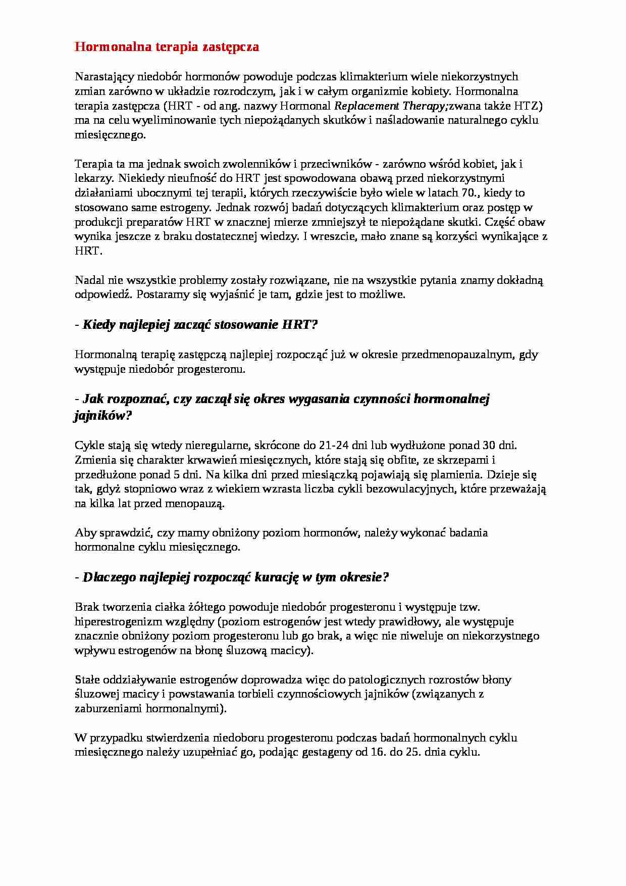 Hormonalna terapia zastępcza - strona 1