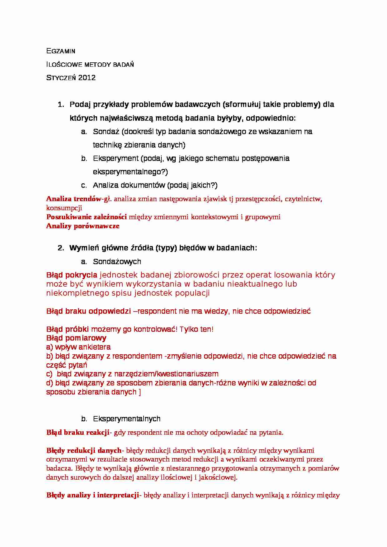 Egzamin z ilościowych metod badań - strona 1
