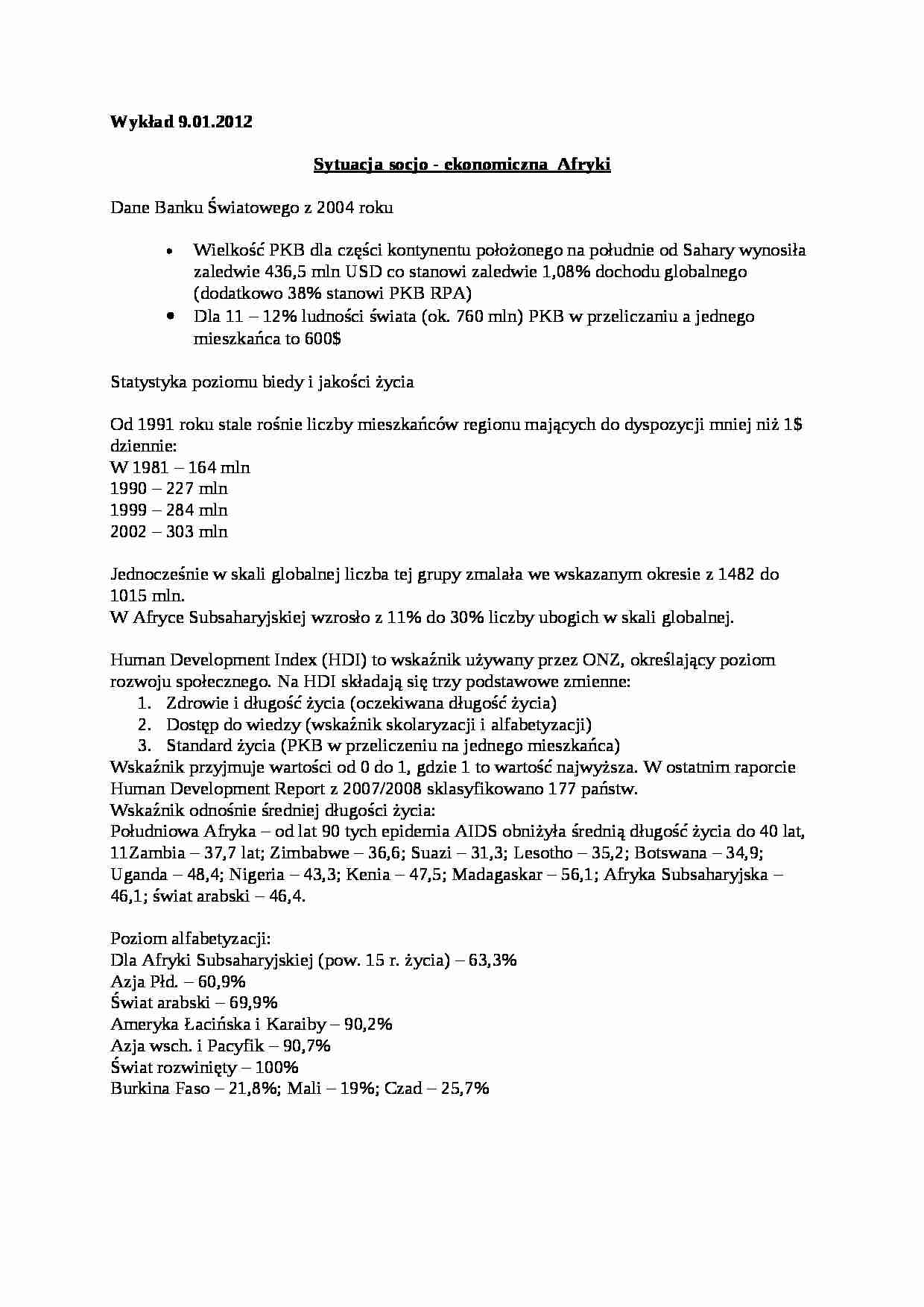 Sytuacja socjo-ekonomiczna Afryki - strona 1
