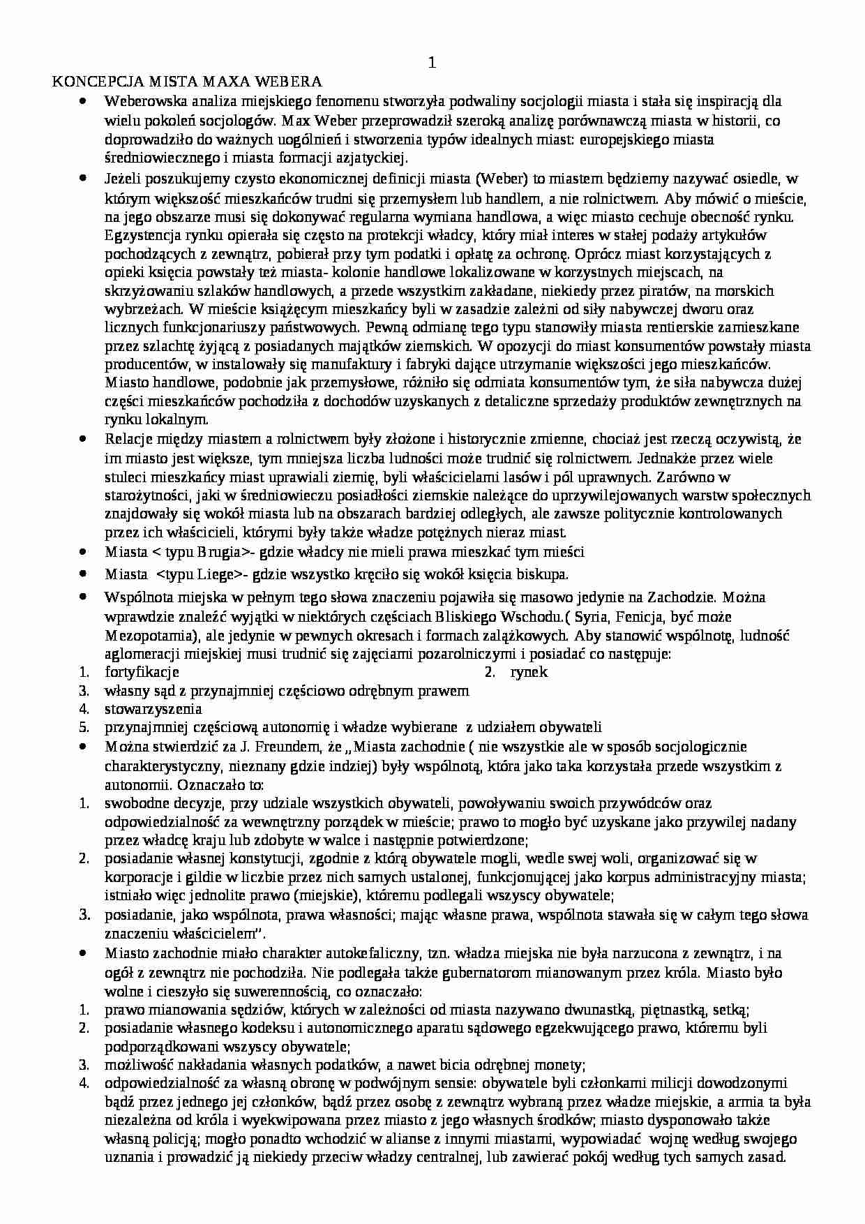Koncepcja miasta Maxa Webera - strona 1
