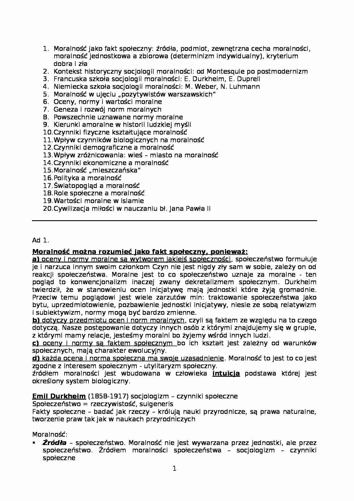 Socjologia moralności - skrypt - strona 1