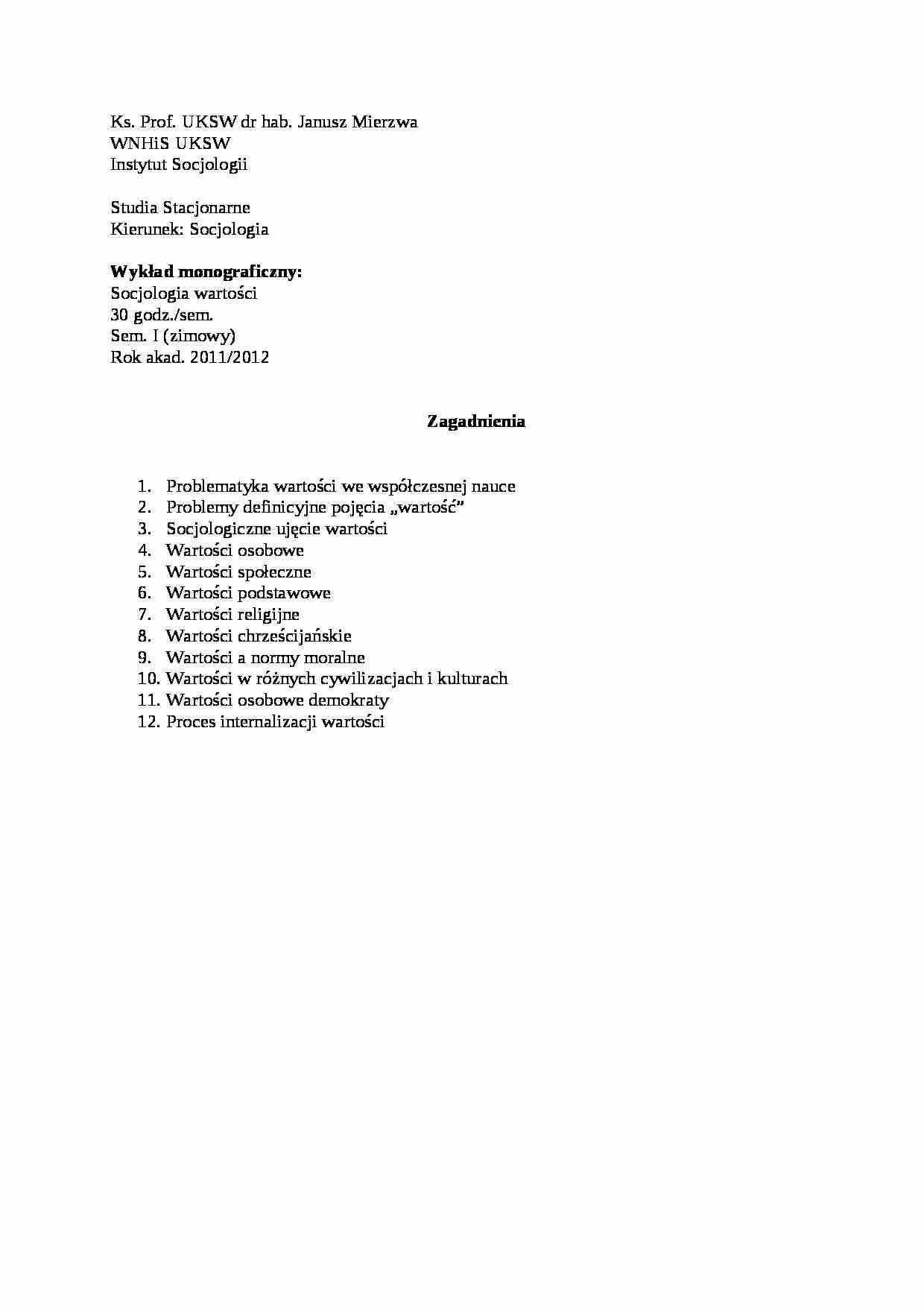 Zagadnienia z socjologii wartości - strona 1