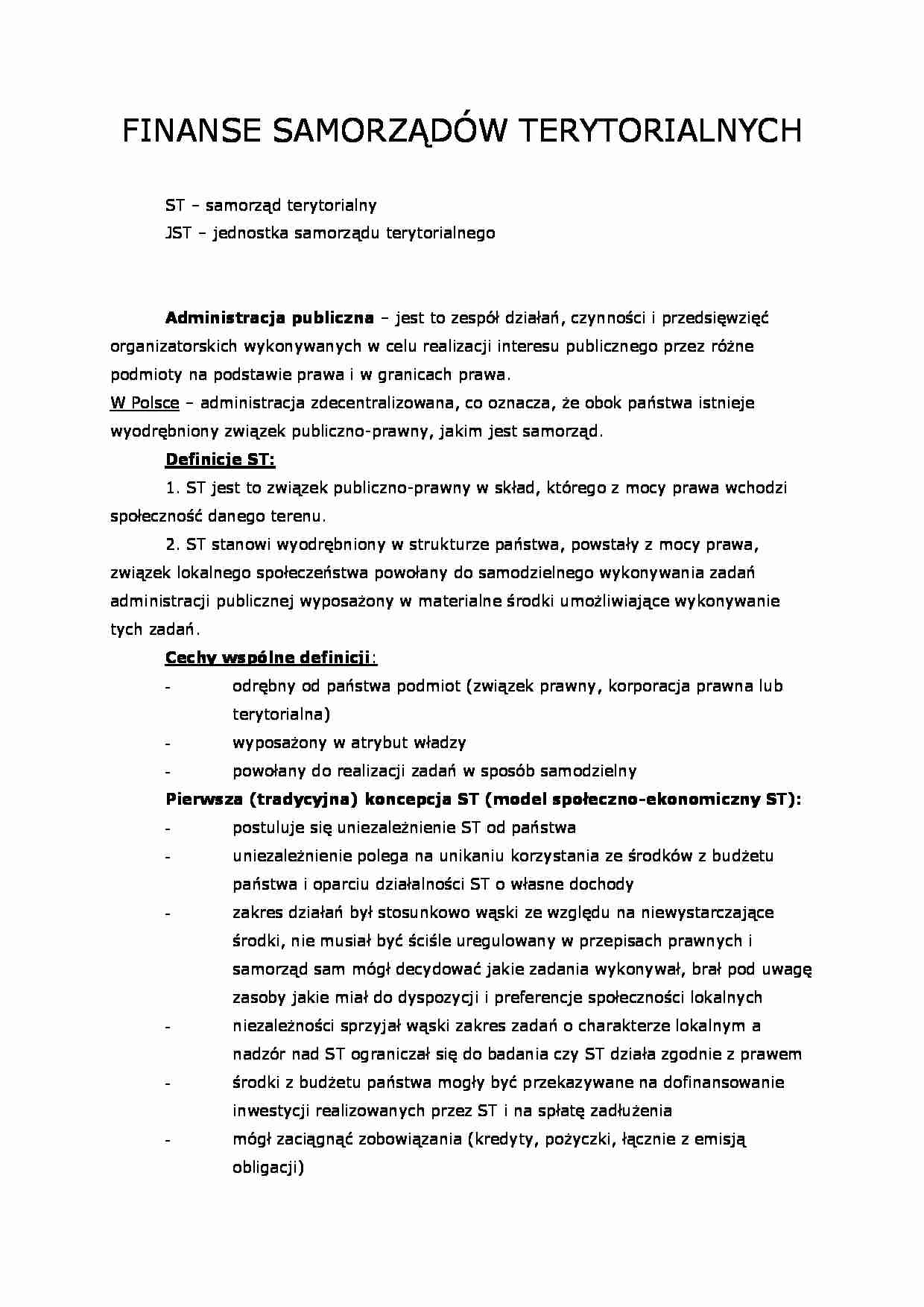Finanse samorządów terytorialnych - wykład - strona 1