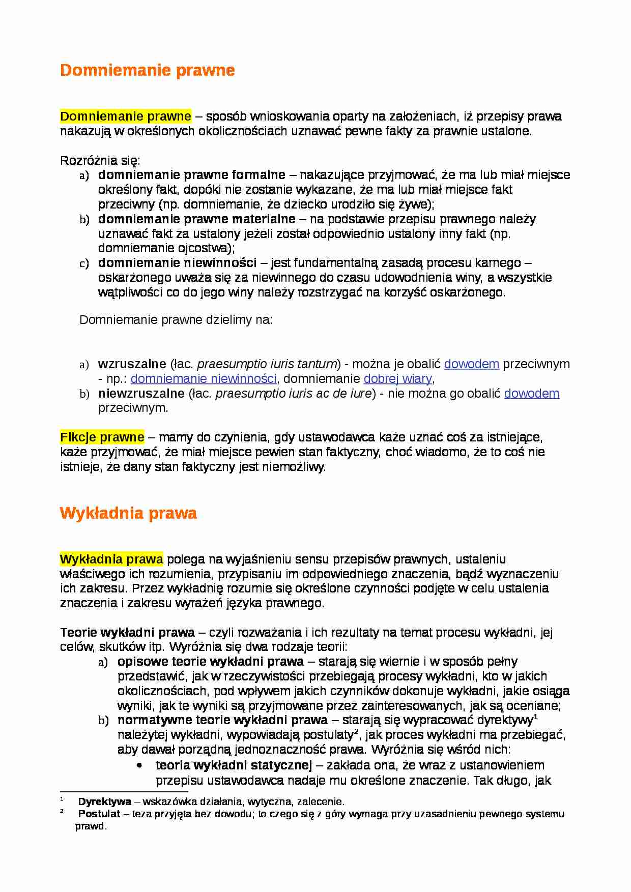 Domniemanie prawne oraz wykładania prawa  - strona 1