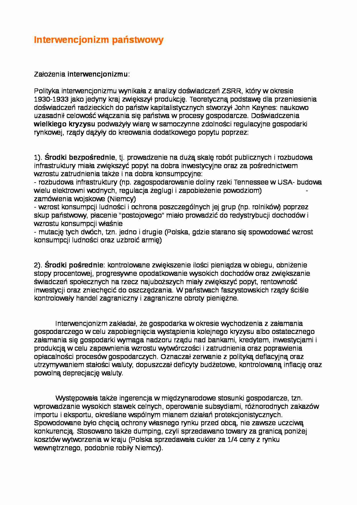 Interwencjonizm państwowy - omówienie  - strona 1