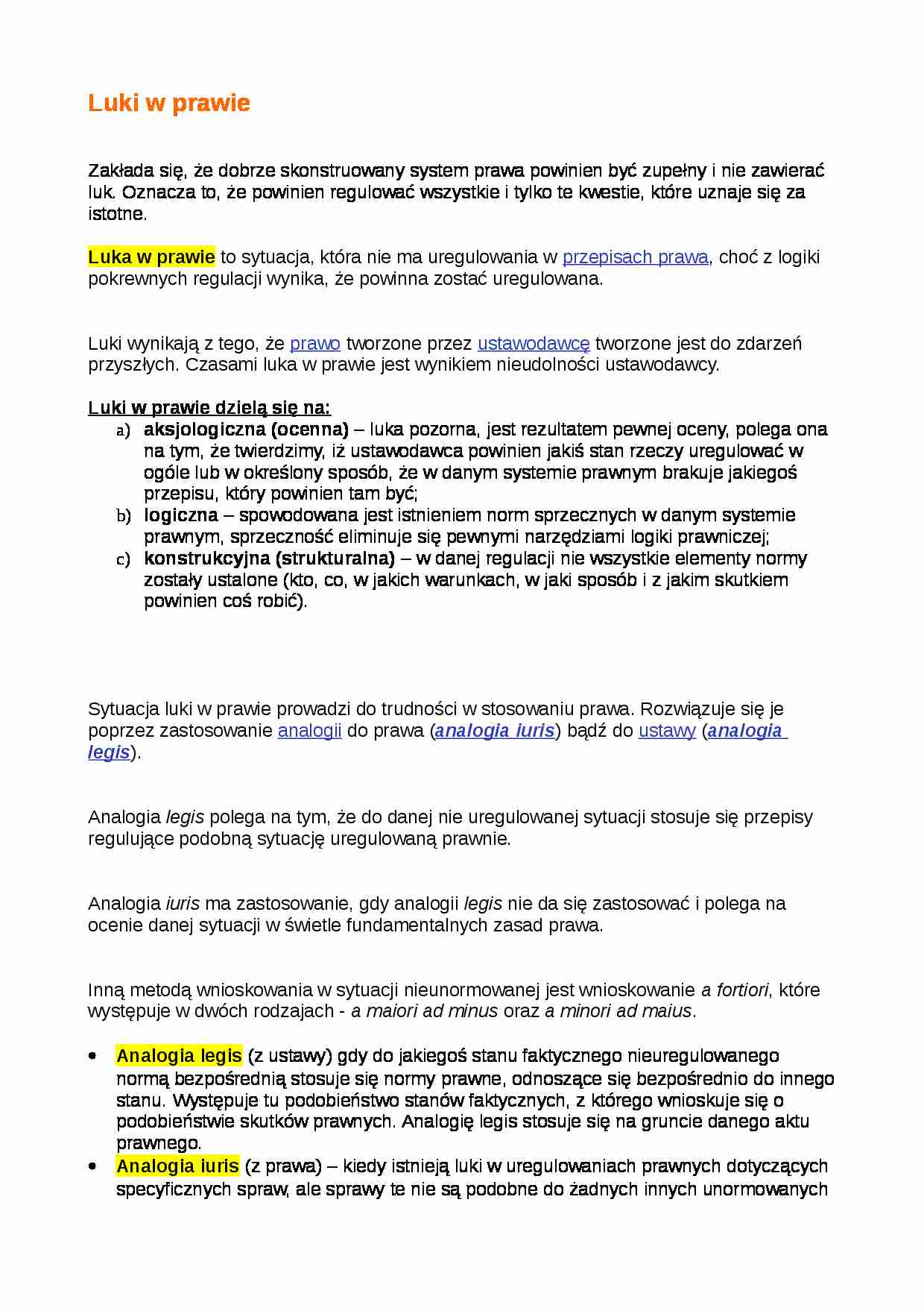 Podstawy wiedzy o prawie -luki w prawie - strona 1